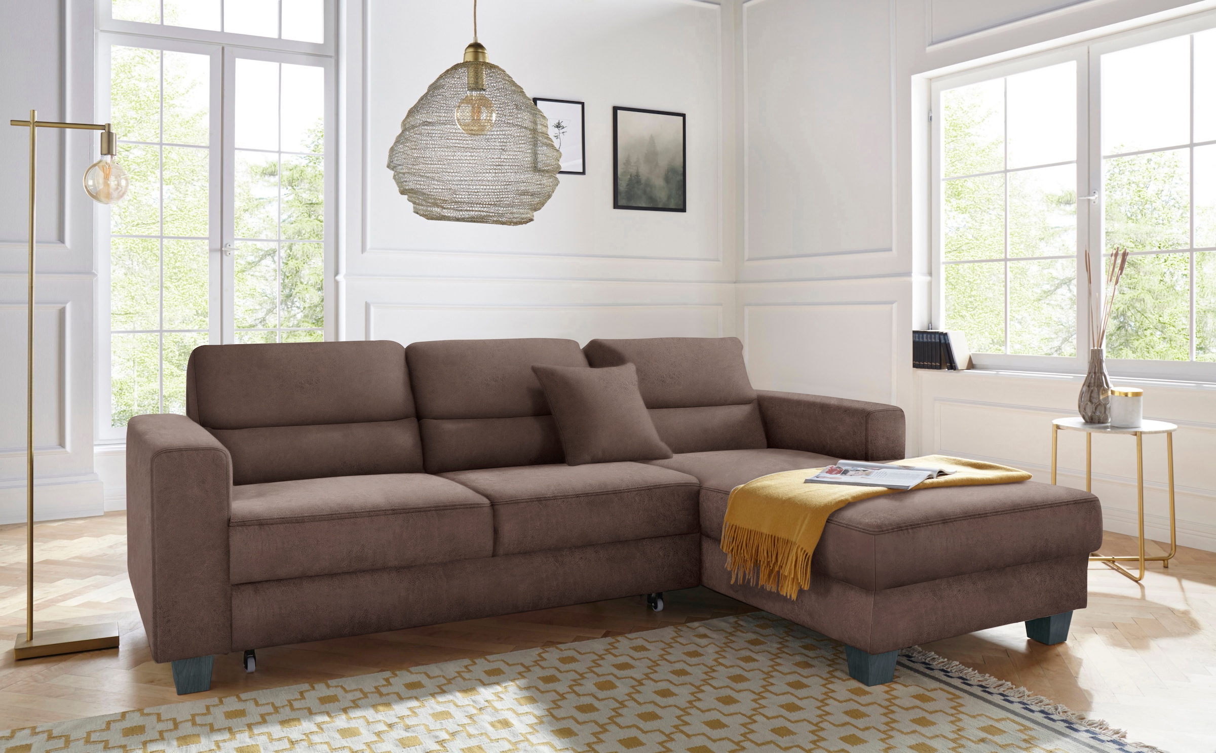 TRENDMANUFAKTUR Ecksofa »Chamber, zeitlos und modern, bequem mit hohem Sitzkomfort, L-Form«, inklusive einer Kopfstütze, wahlweise mit Schlaffunktion