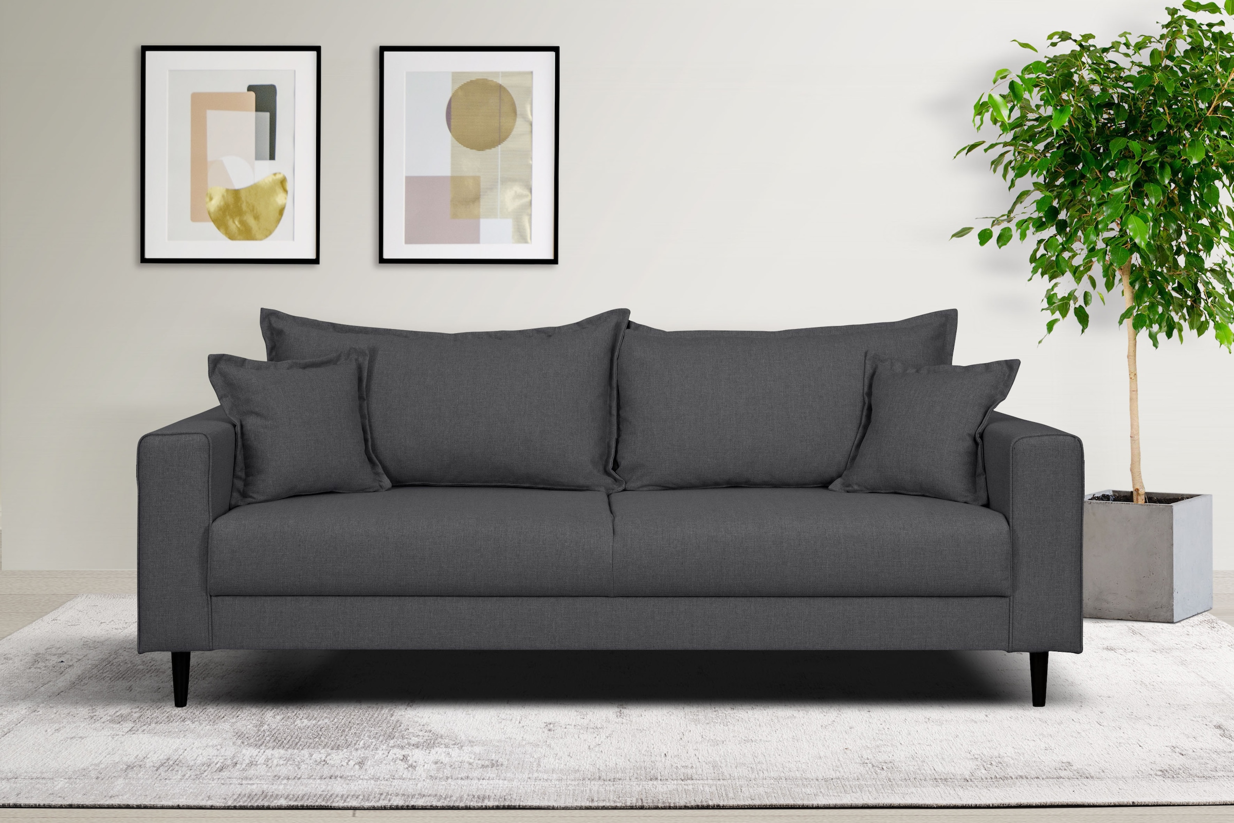 Home affaire 3-Sitzer »VEYRAS, hoher Sitzkomfort, Maße B/T/H: 212/84/76 cm« mit Wellenunterfederung, incl. Rückenkissen und Zierkissen