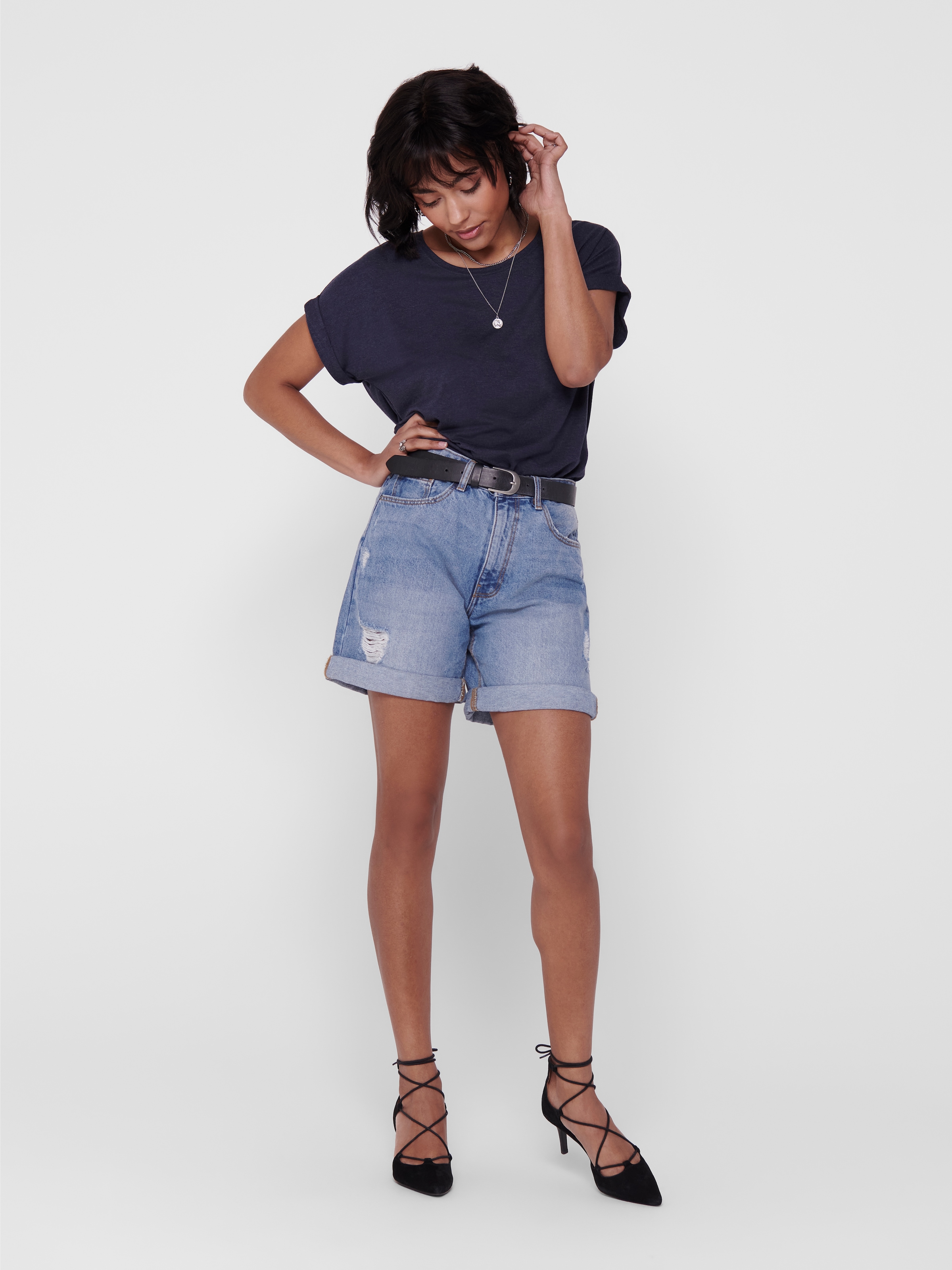 ONLY T-Shirt »ONLMOSTER S/S O-NECK TOP NOOS JRS«, mit Aufschlag am Arm