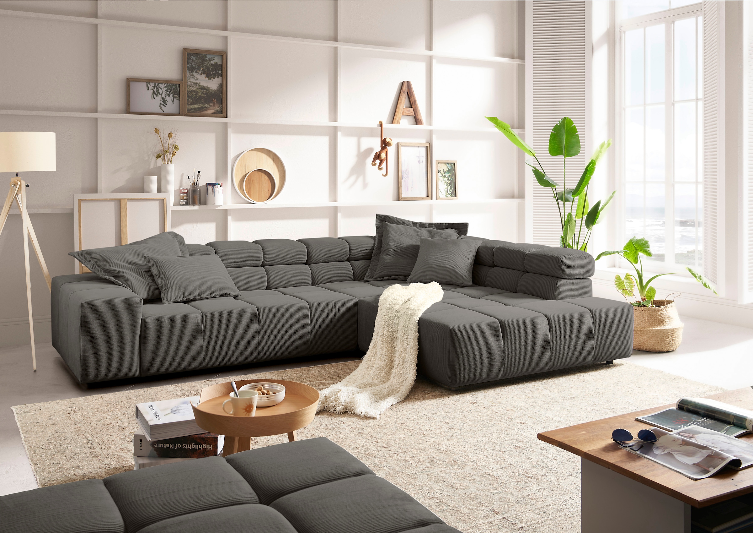 INOSIGN Ecksofa »Ancona incl. Kopfteilverstellung, Zierkissen Breite 319cm, L-Form«, wahlweise motorische Sitztiefenverstellung, auch in Cord + Easy Care