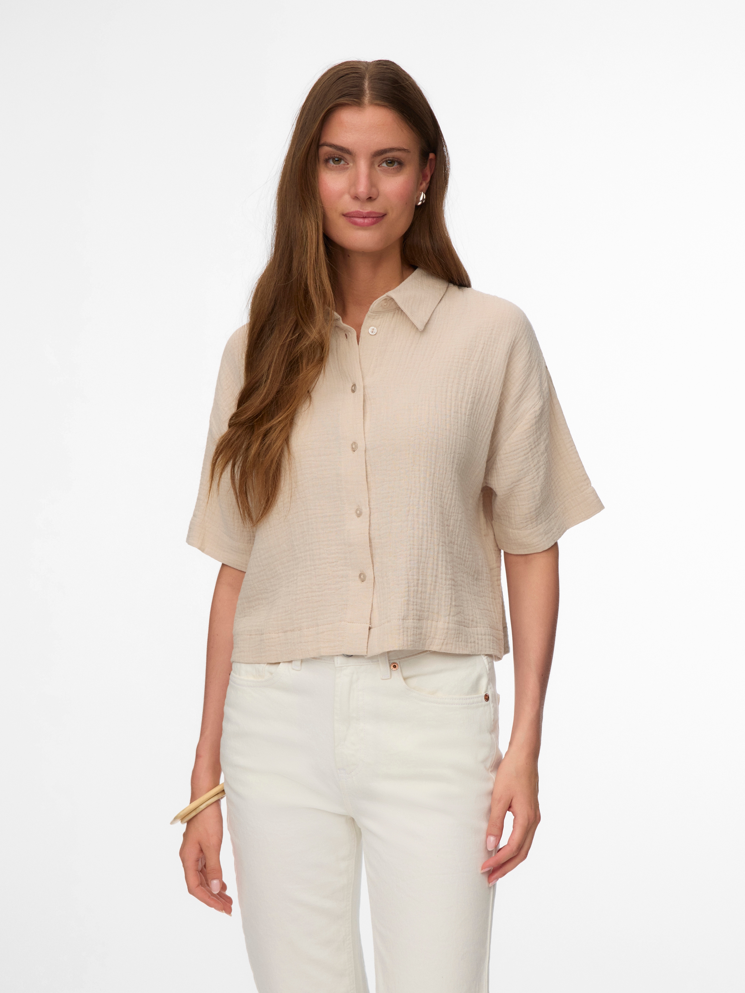 Vero Moda Kurzarmbluse »VMNATALI SS CROP SHIRT WVN NOOS« Baumwolle, verkürzte Form