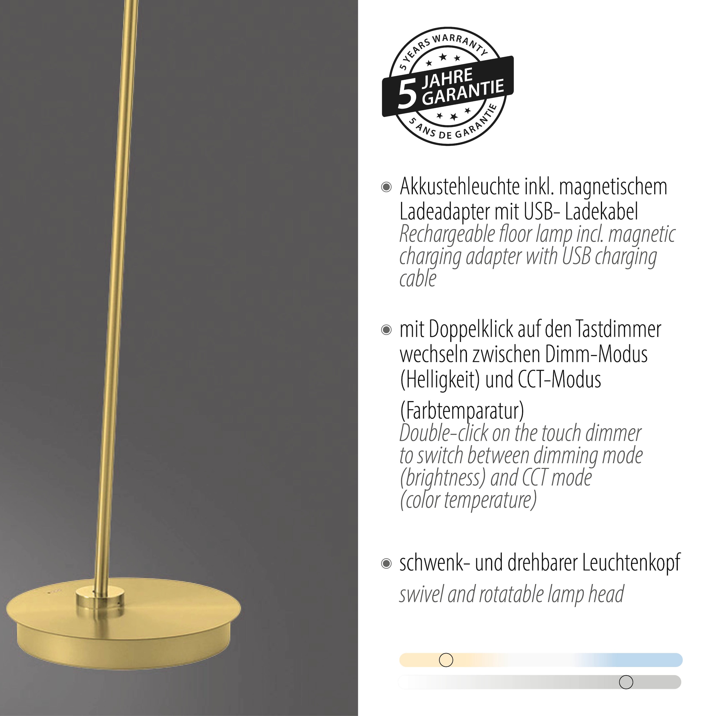 Paul Neuhaus LED Stehlampe »AKKU BENTE« LED-Board 1 Stk. warmweiß - kaltweiß Tastdimmer, CCT 2700-5000K, Memory, Akku betrieben, flexibel