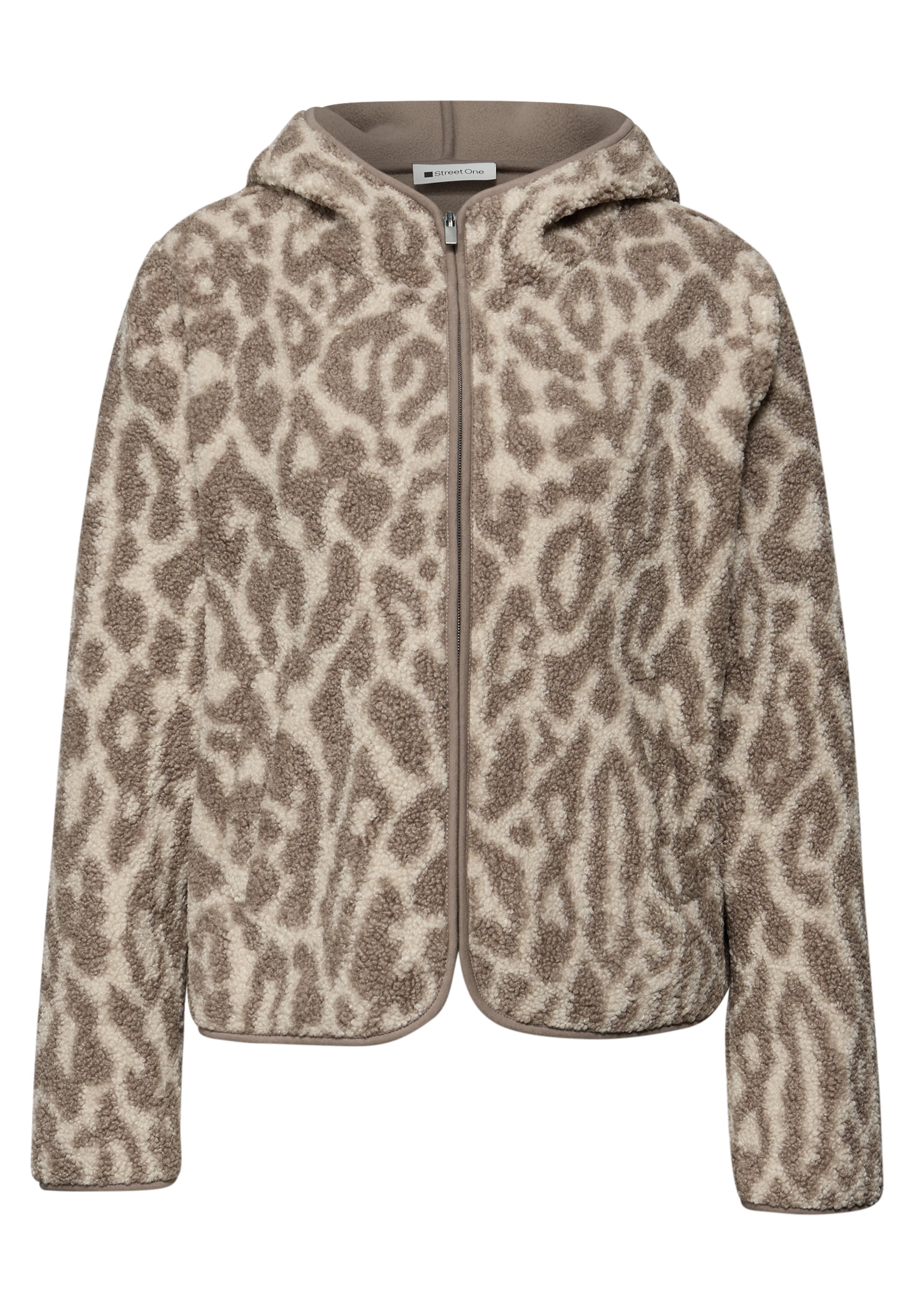 STREET ONE Kapuzenfleecejacke mit Kapuze mit Kapuze und Leo-Allover-Print