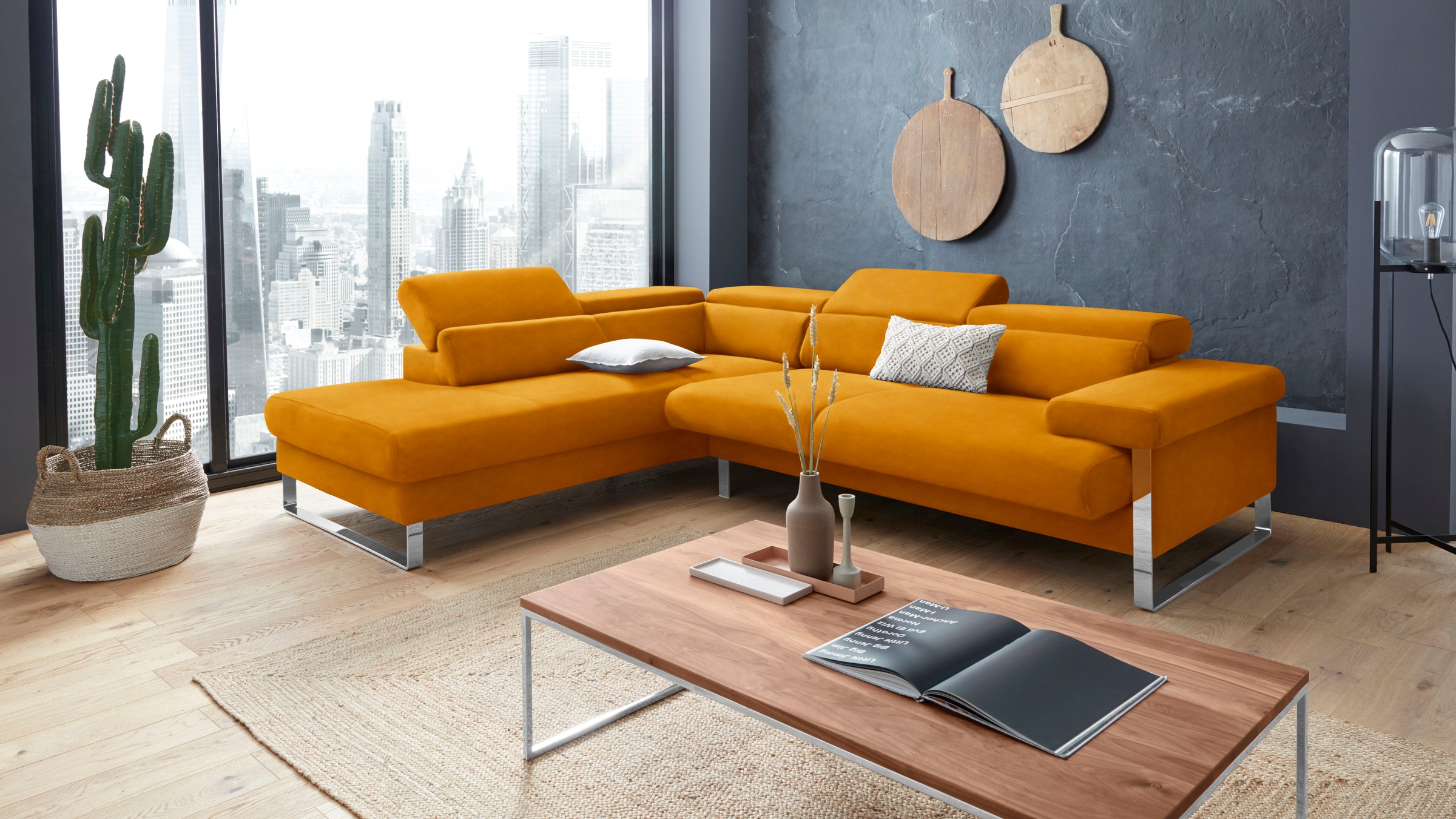 W.SCHILLIG Ecksofa »finn, toller Sitzkomfort, L-Form, hochwertige Verarbeitungsdetails«, German Design Award 2016, Fußgestell Chrom glänzend, Breite 281 cm