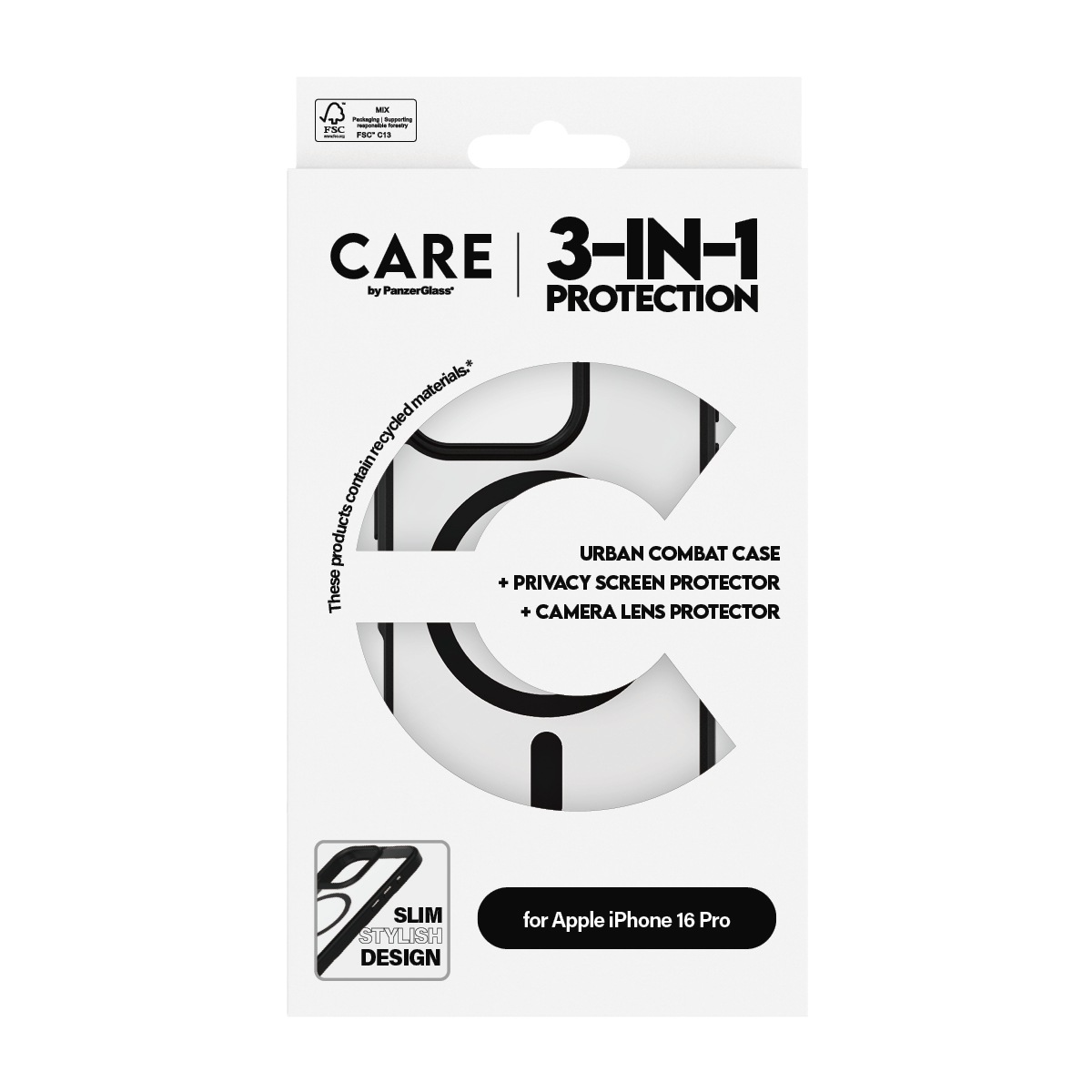 CARE by PanzerGlass Displayschutzglas »3-in-1 Protection, Privacy Glass, Case, Lens Cover«, für Apple iPhone 16 Pro, Displayschutzfolie, Schutzfolie, Bildschirmschutz, kratz- & stoßfest
