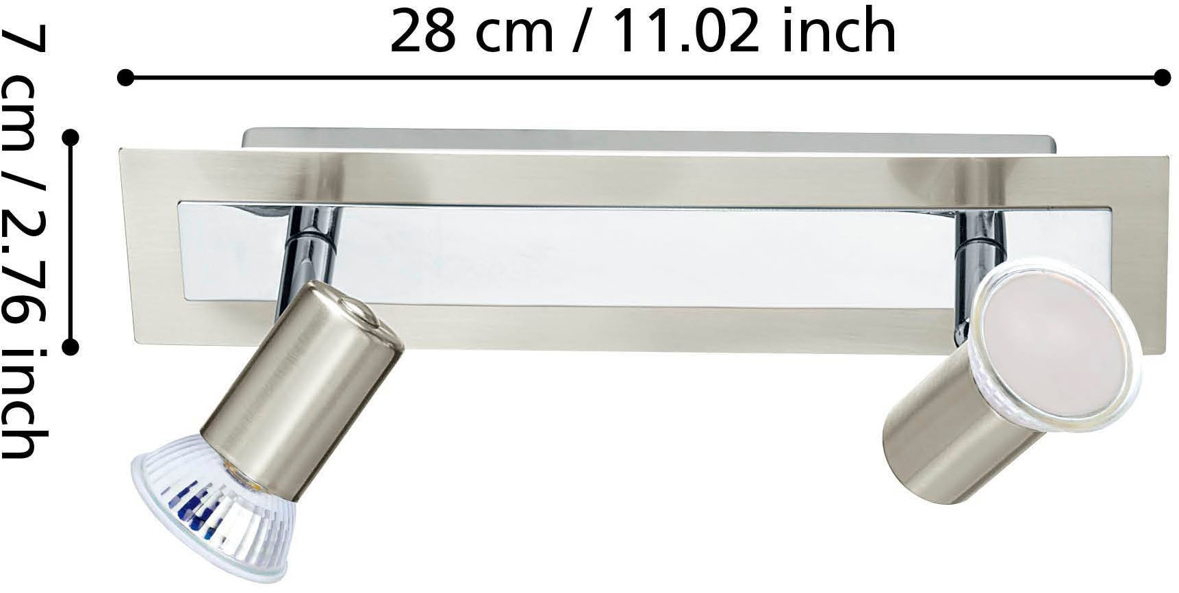 EGLO Deckenleuchte »Rottelo Deckenlampe, Metall, GU10, Deckenstrahler, Furlampe, Lampe« GU10 1 Stk. Spot - L28 x B7 cm - nickel-matt, chrom - 2X4,6W inkl.