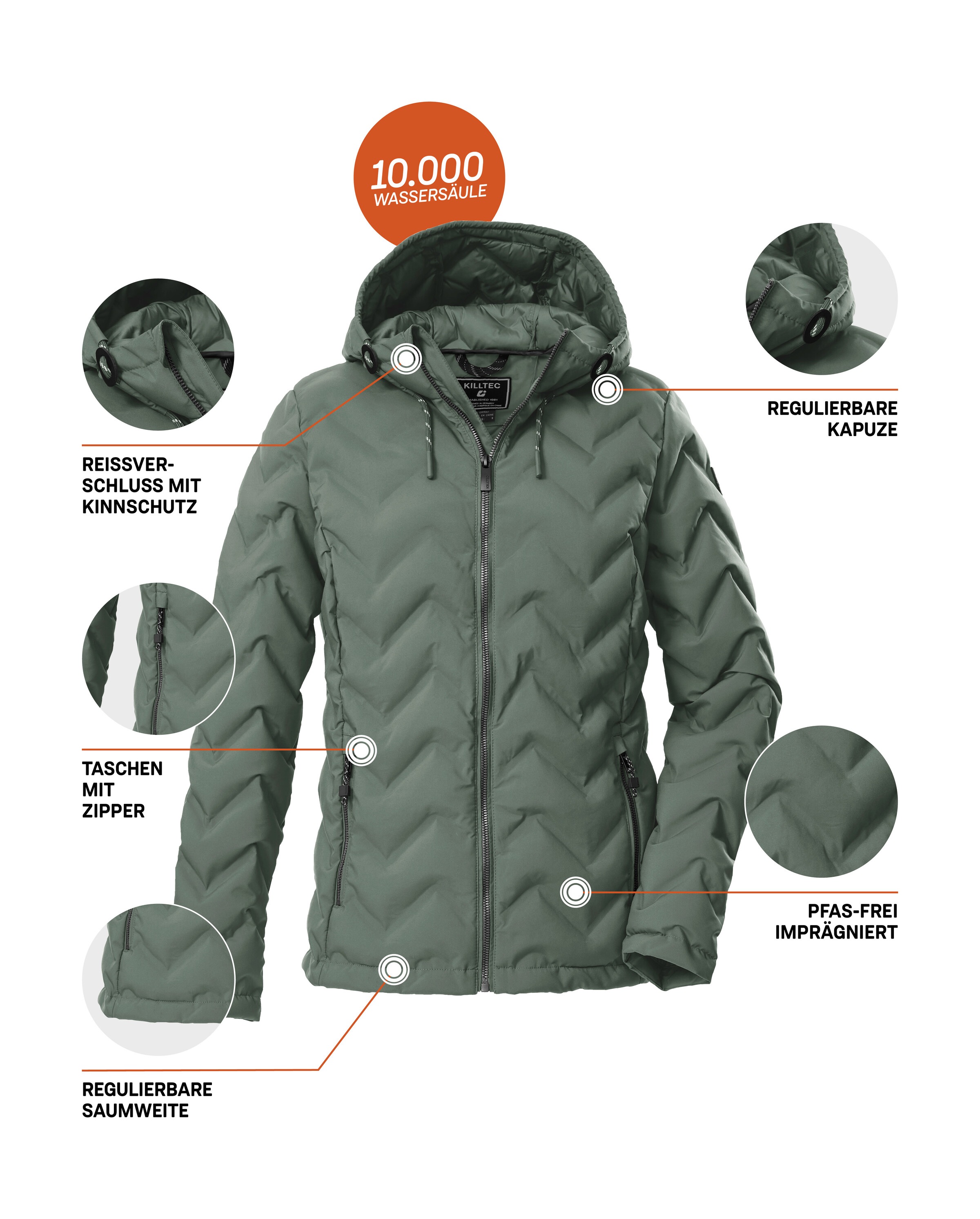 Killtec Steppjacke »KOW 23 WMN QLTD JCKT«, Wasserabweisende Damenjacke mit verstellbarer Kapuze und Taschen