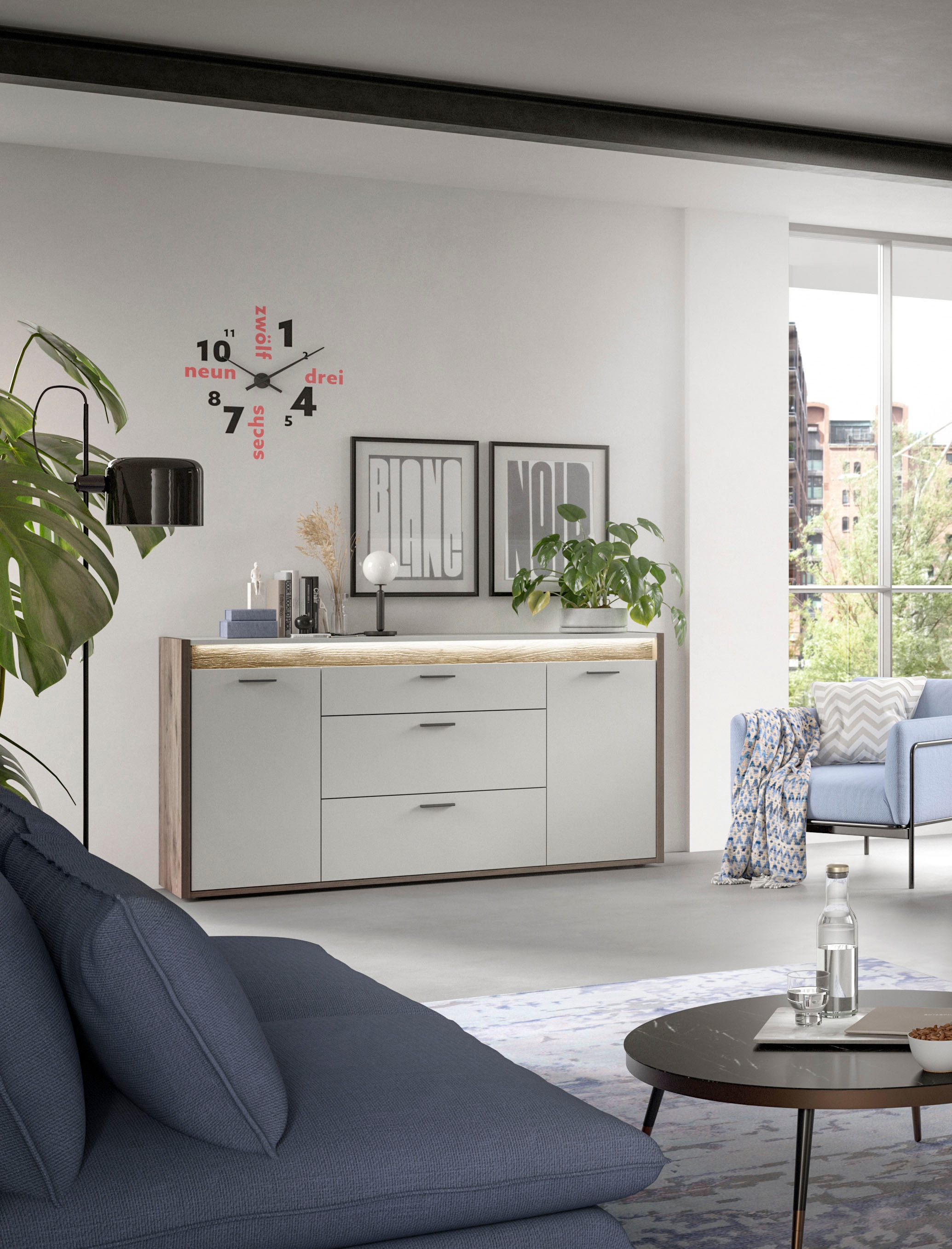 INOSIGN Sideboard »Treviso, Breite 167cm, inkl. Frontbeleuchtung, 2 Türen, 2 Einlegeböden«, 3 Schubkästen, Anrichte, Wohnzimmerschrank, Kommode