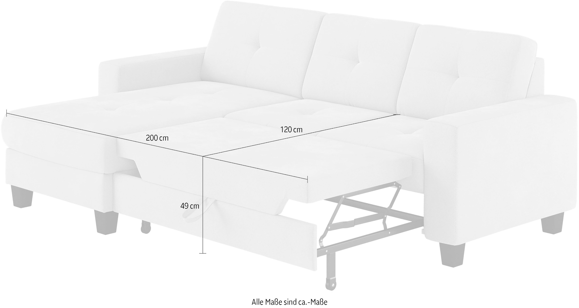 Places of Style Ecksofa »Varese L-Form«, wahlweise mit Bettfunktion und Bettkasten