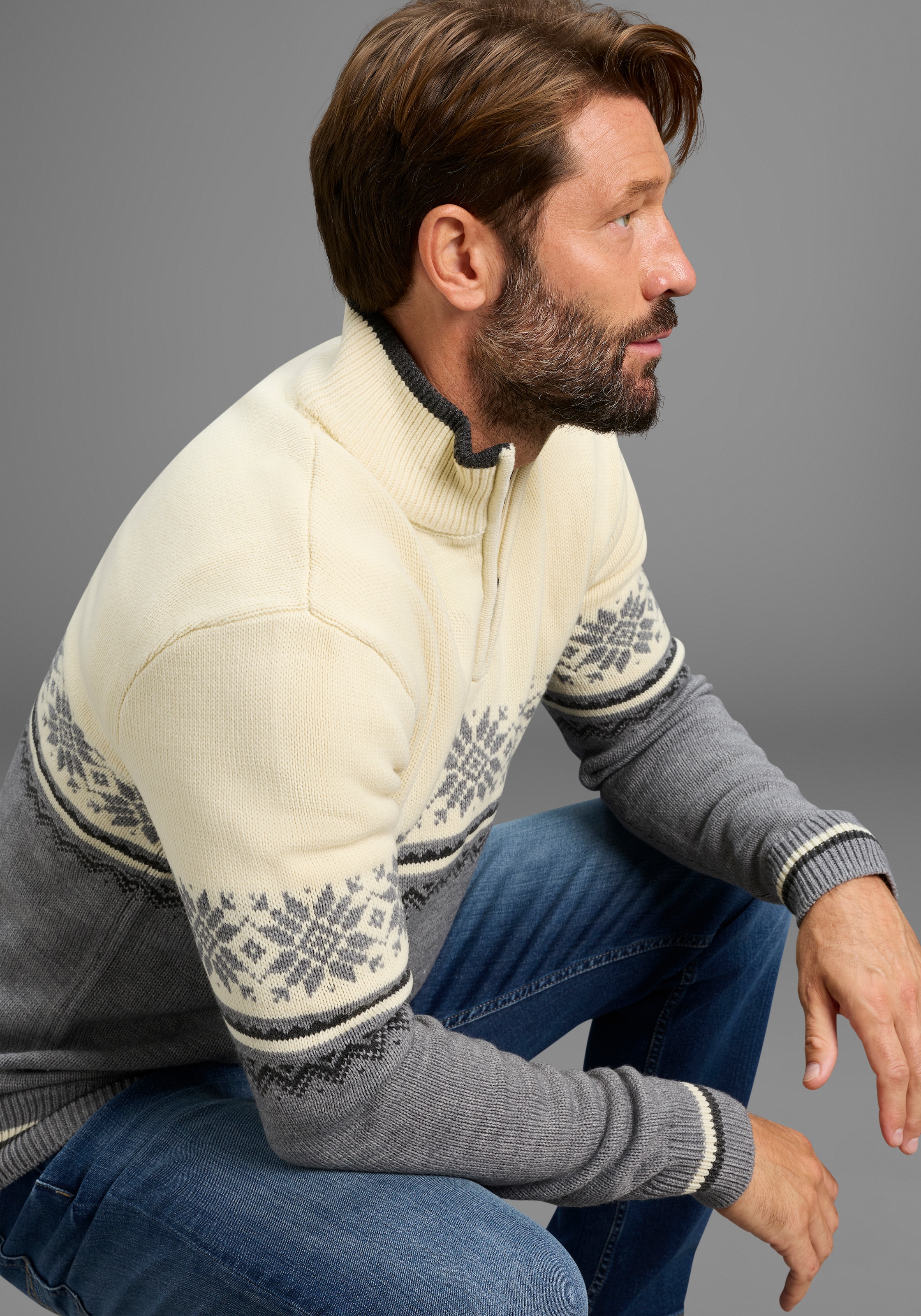 Man's World Troyer »Neue Kollektion! Highlight Norweger Muster« aus Strickmaterial, Regular Fit, mit Langarm, lässiger Casual-Look