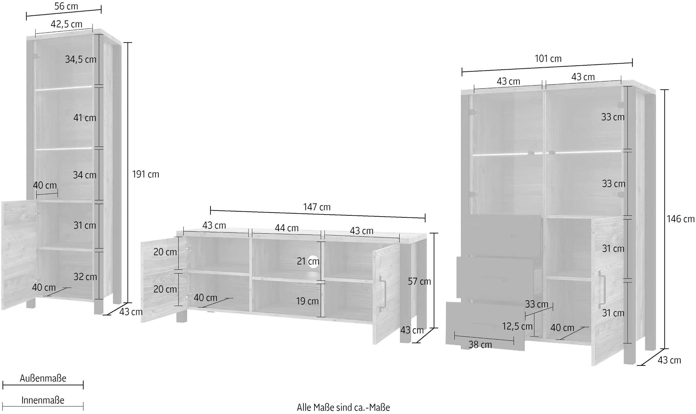 Helvetia Wohnwand »Olin«, (Set, 3 St.)