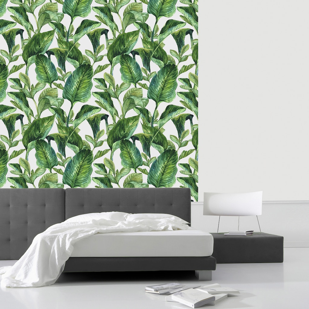 queence Vinyltapete »Green Leaves«, 90 x 250 cm, selbstklebend