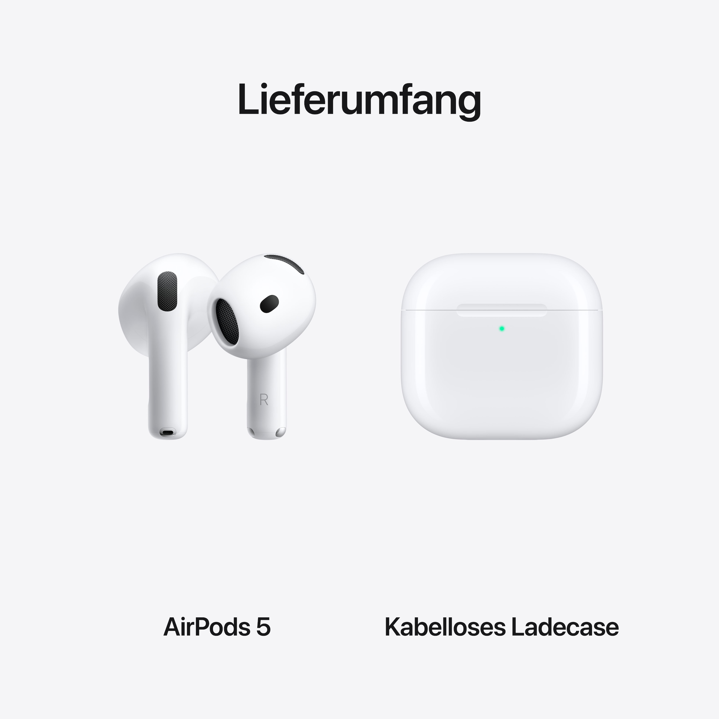Apple wireless In-Ear-Kopfhörer »AirPods 5 mit kabellosem Ladecase« Bluetooth Active Noise Cancelling (ANC) | Freisprechfunktion | Sprachsteuerung | Stummschaltung | Transparenzmodus | True Wireless | Wireless-Audio-Streaming