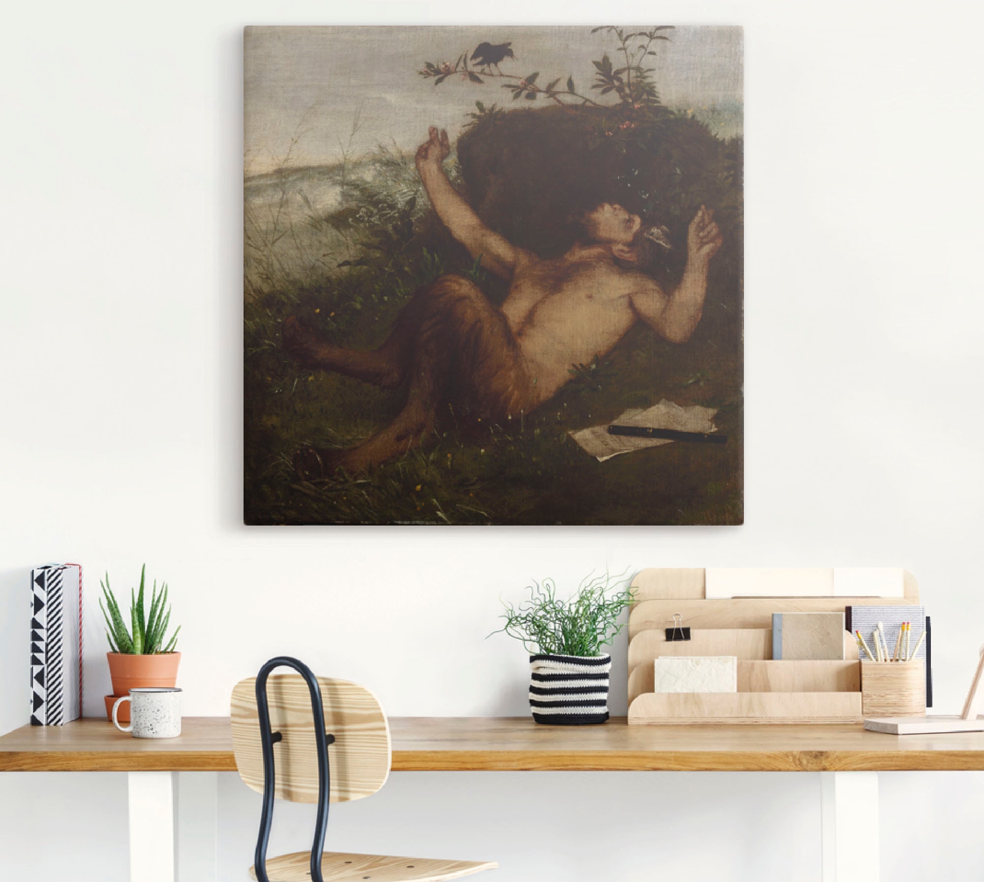 Artland Wandbild »Faun, einer Amsel zupfeifend. Um 1864/65«, klassische Fantasie, (1 St.), als Alubild, Leinwandbild, Wandaufkleber oder Poster in versch. Größen
