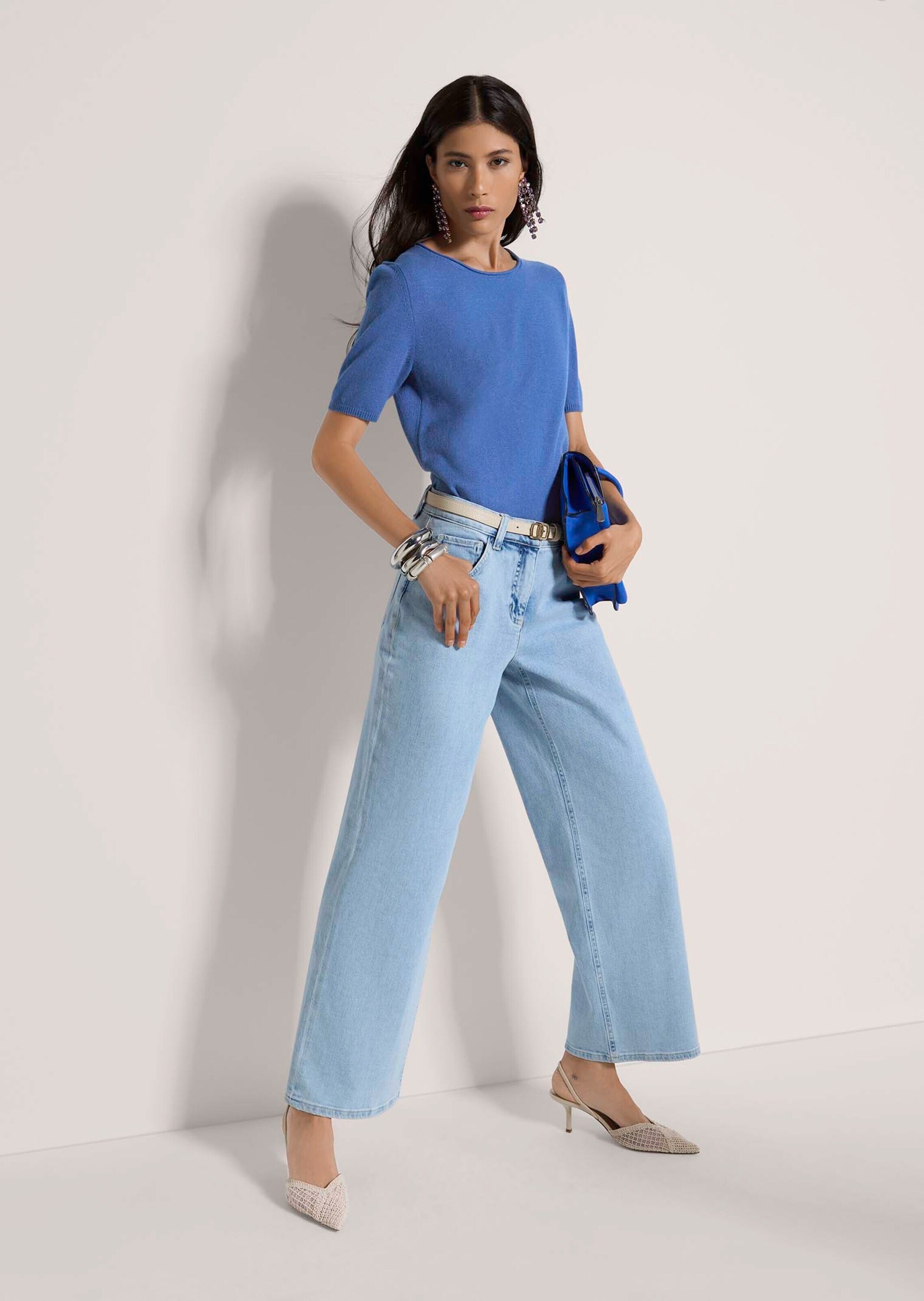 MADELEINE Longpullover »Strickshirt Sommerpulli mit Rollkante« schmale Rippenabschlüsse