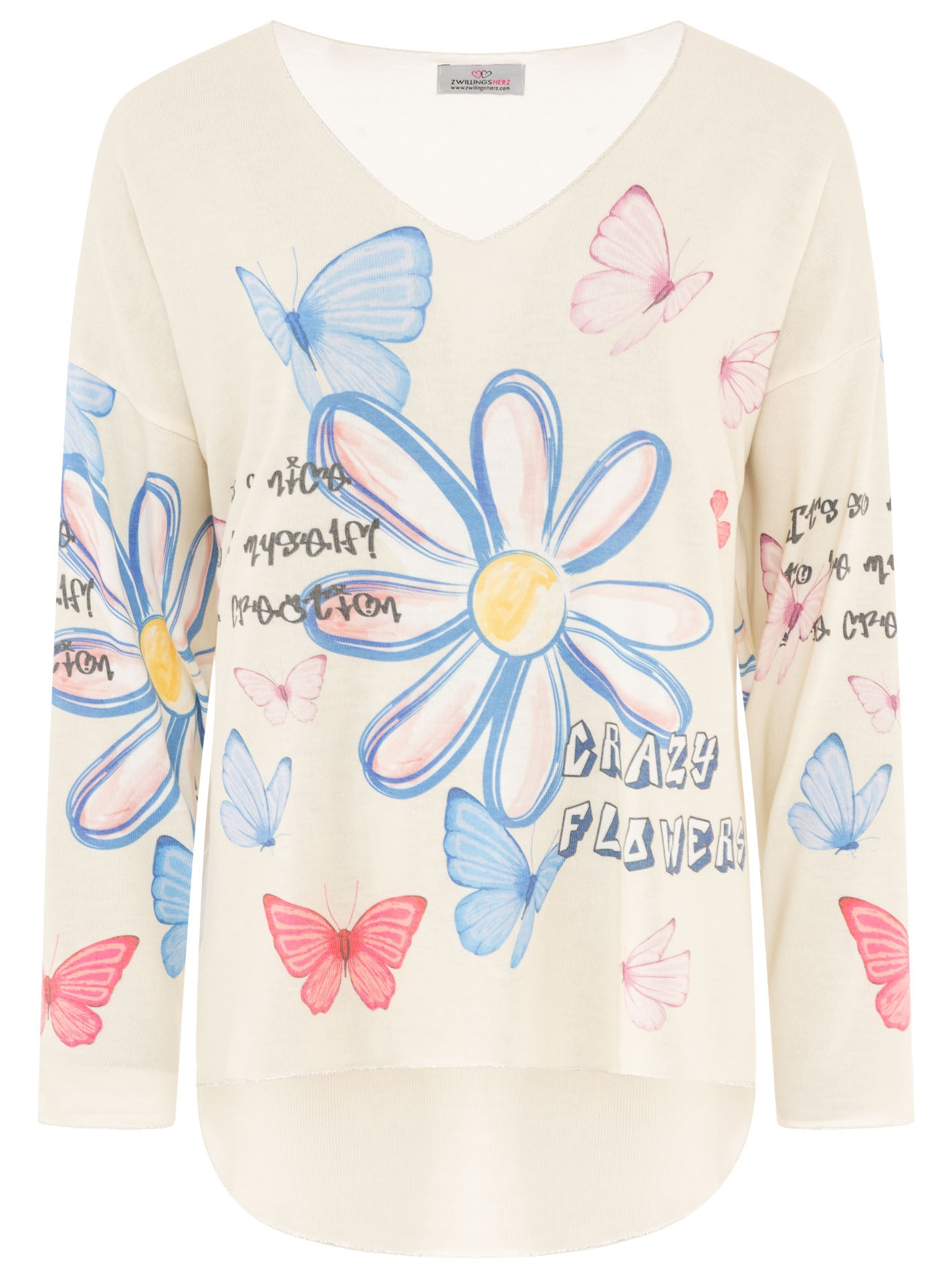Zwillingsherz Langarmshirt »"Crazy Flower"« Blumendesign, V-Neck, leichtes Material