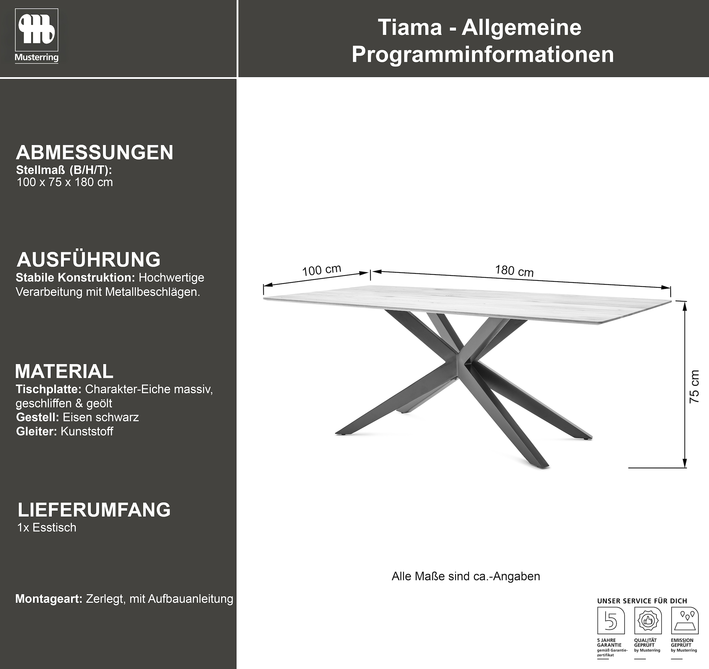 Musterring Esstisch mit fester Platte in Barock-Eiche massiv, 20mm, Eisengestell schwarz