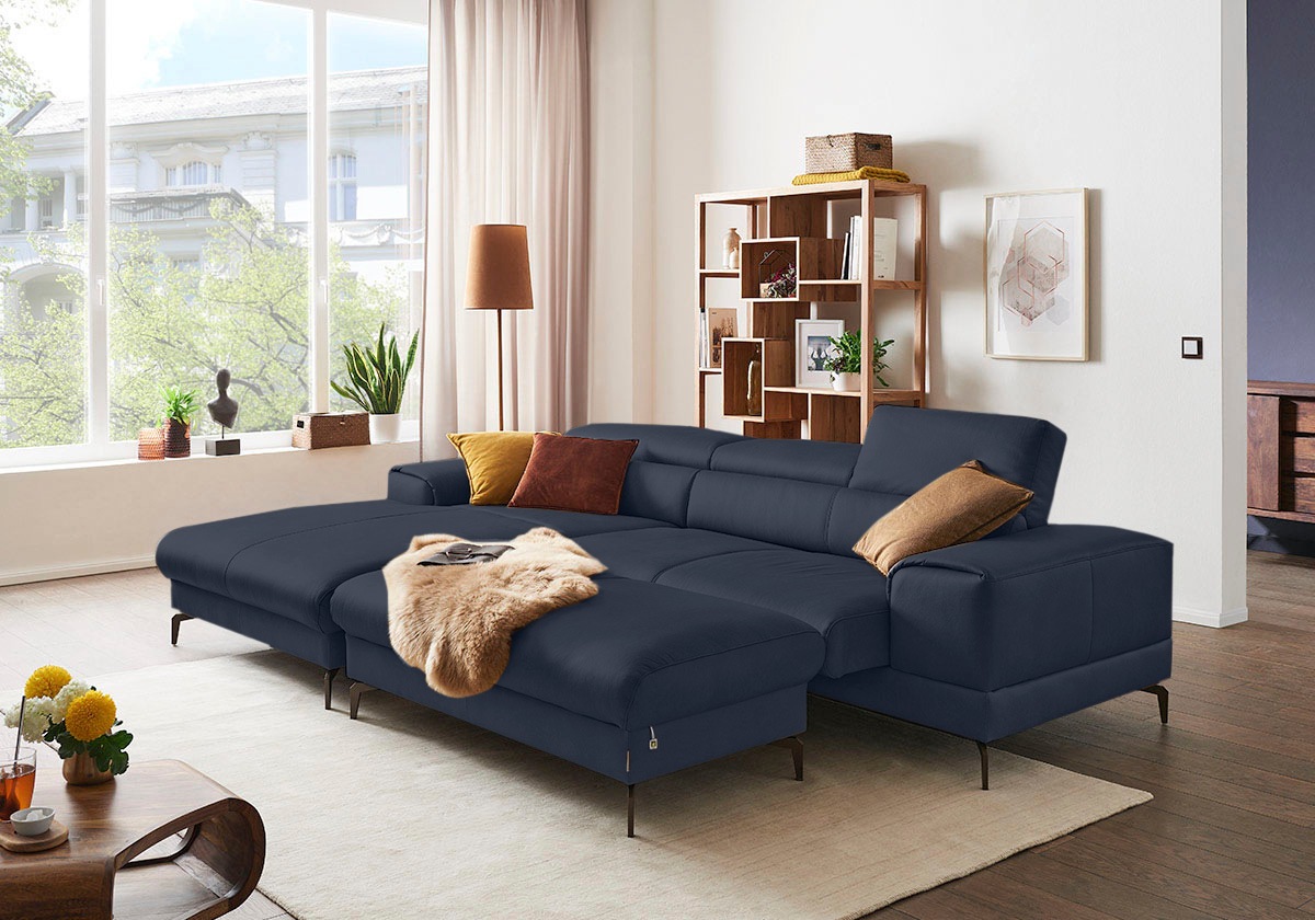 W.SCHILLIG Ecksofa »piedroo, Designsofa mit tollem Sitzkomfort, elegant und bequem, L-Form«, Kopfteilverstellung, wahlweise mit Sitztiefenverstellung, Breite 303cm