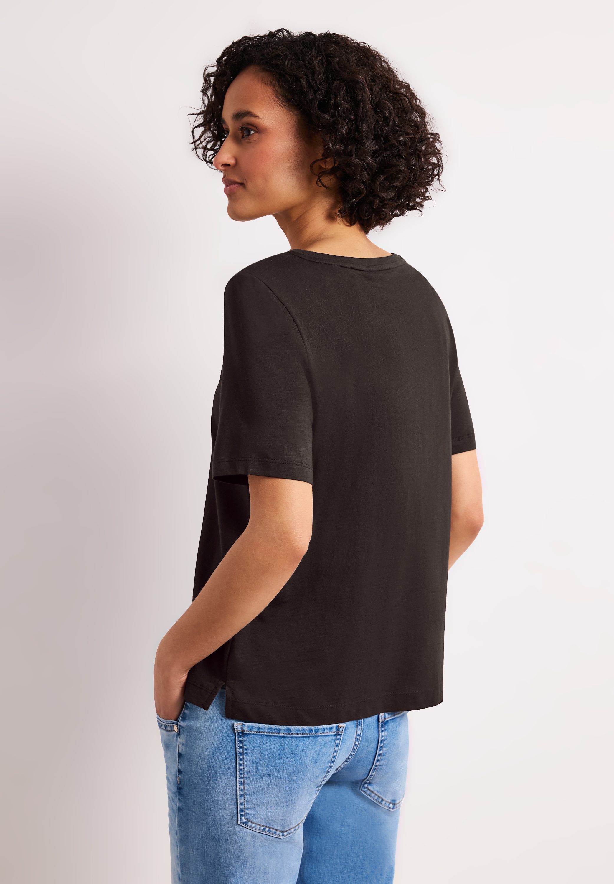 STREET ONE Kurzarmshirt Sommershirt mit Rundhals und Schmucksteinen