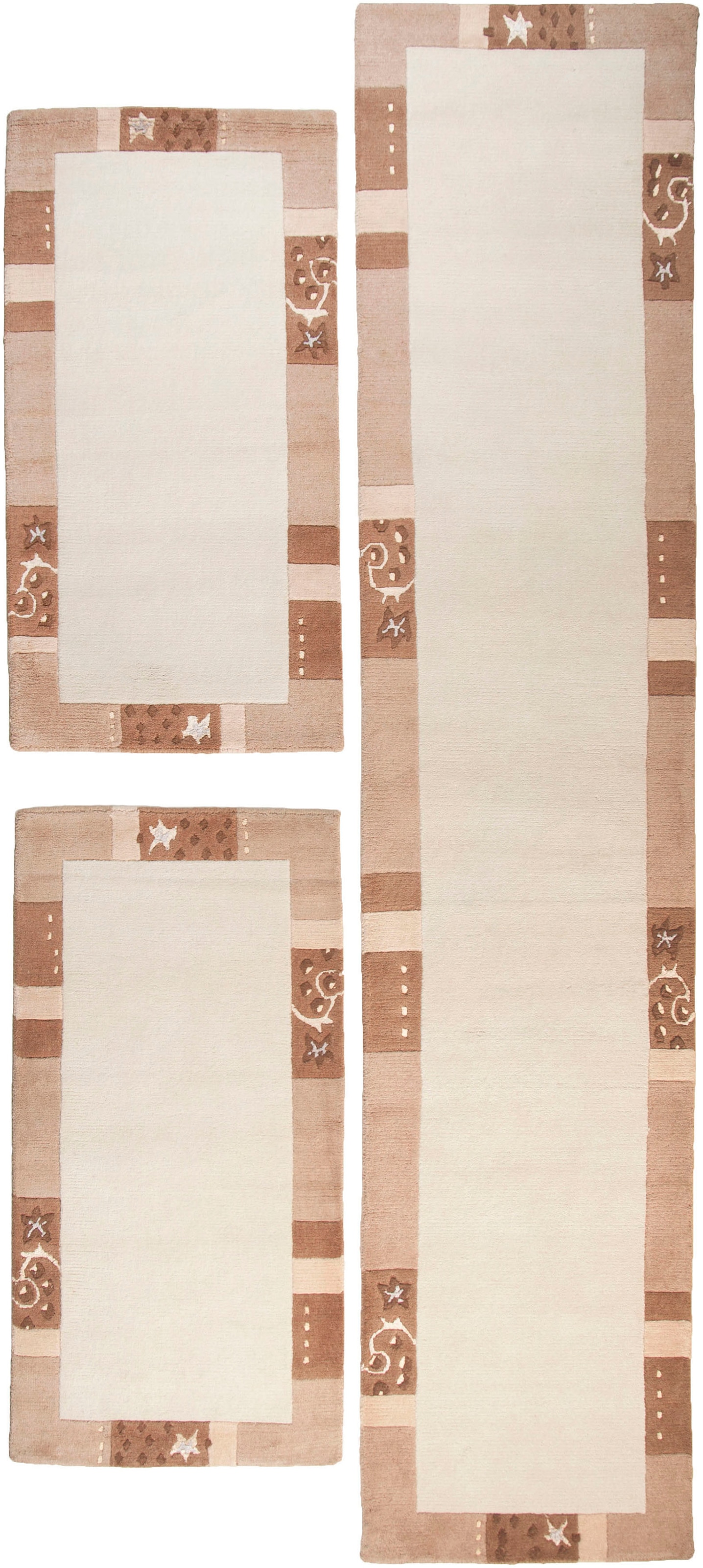 THEKO Bettumrandung »Royal Ganges« Höhe 13 mm 3 Stk. tlg. Bettvorleger, 3-teiliges Läufer-Set fürs Schlafzimmer, 100% Wolle