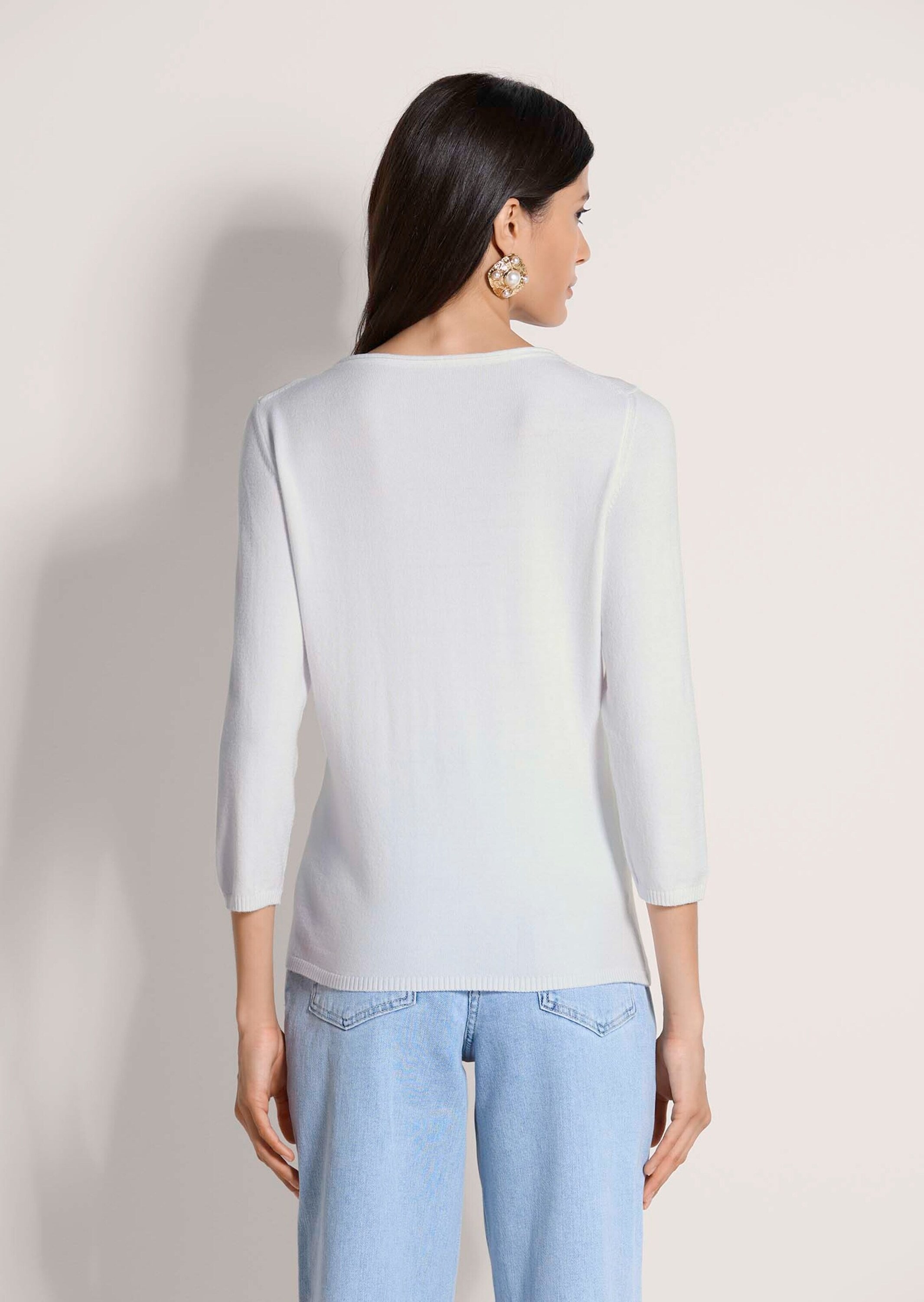 MADELEINE Longpullover »Feinstrickpullover Basic-Pullover mit Rollkante« Eleganter U-Boot-Ausschnitt