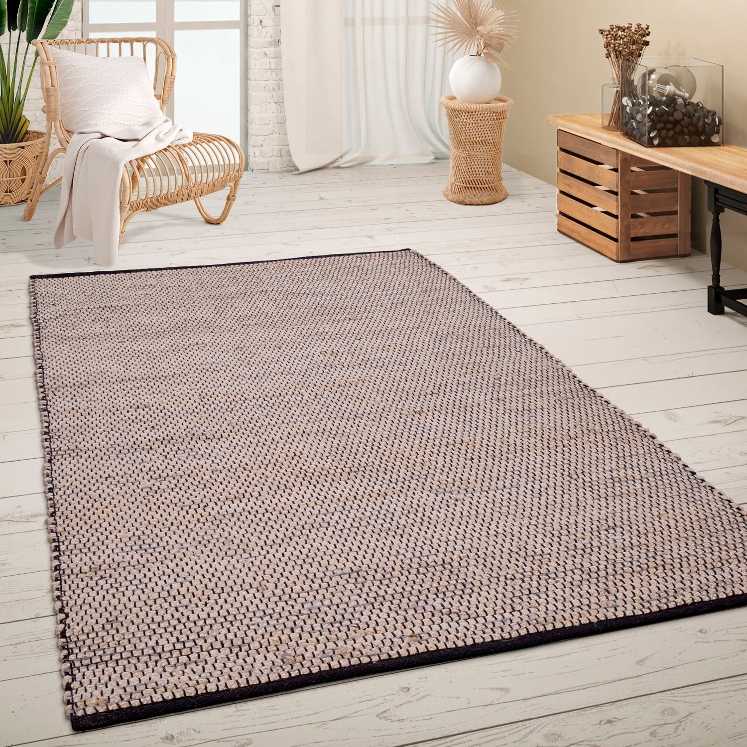 Paco Home Teppich »Odense 684«, rechteckig, 13 mm Höhe, handgewebter Wendeteppich, Jute & Wolle, meliert, Wohnzimmer