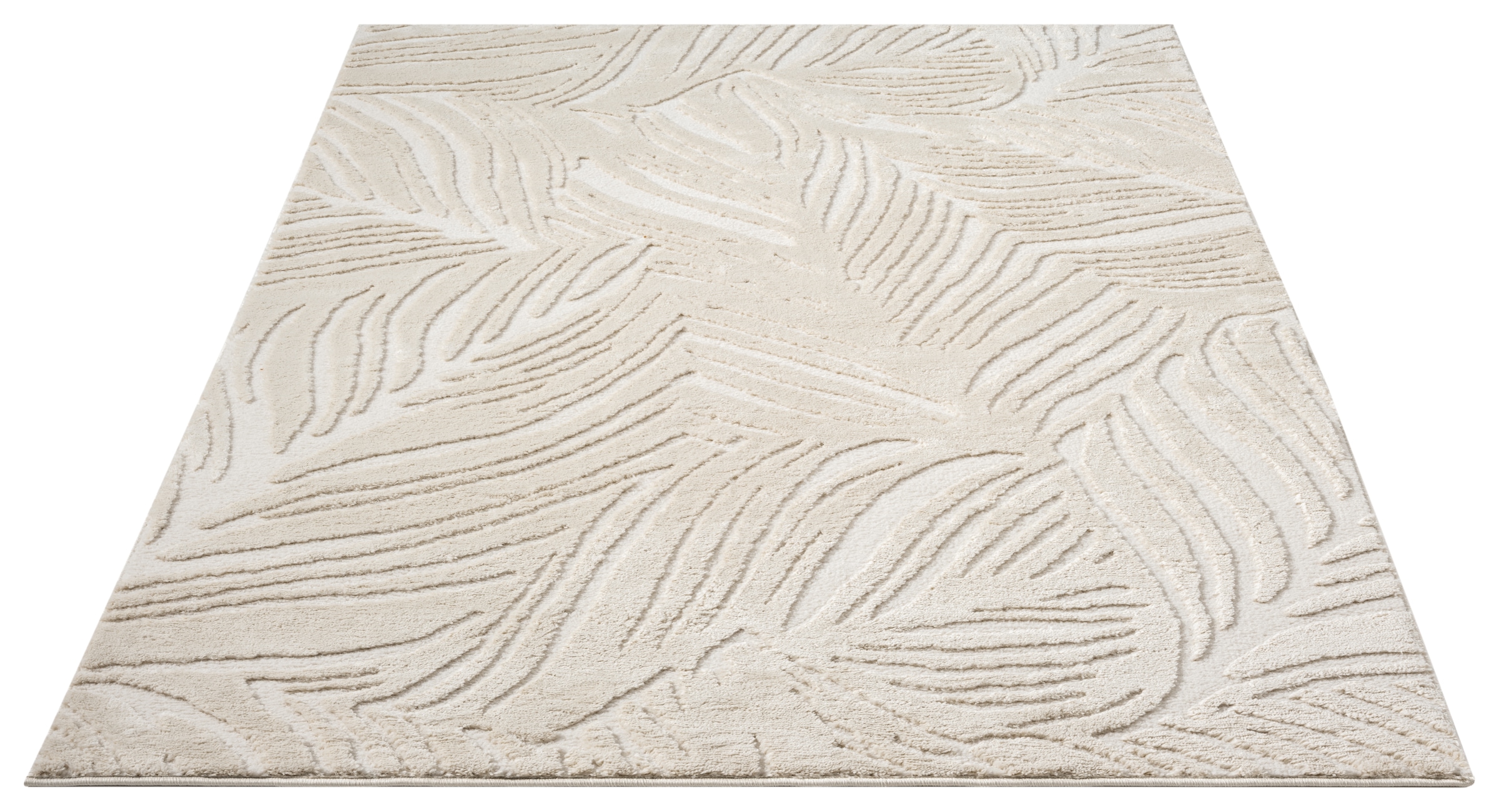 OTTO home Teppich »Samia, Hoch-Tief-Struktur« rechteckig 19 mm Höhe leichter Glanz, Floral, Blätter, Modern, Wohnzimmer, Schlafzimmer