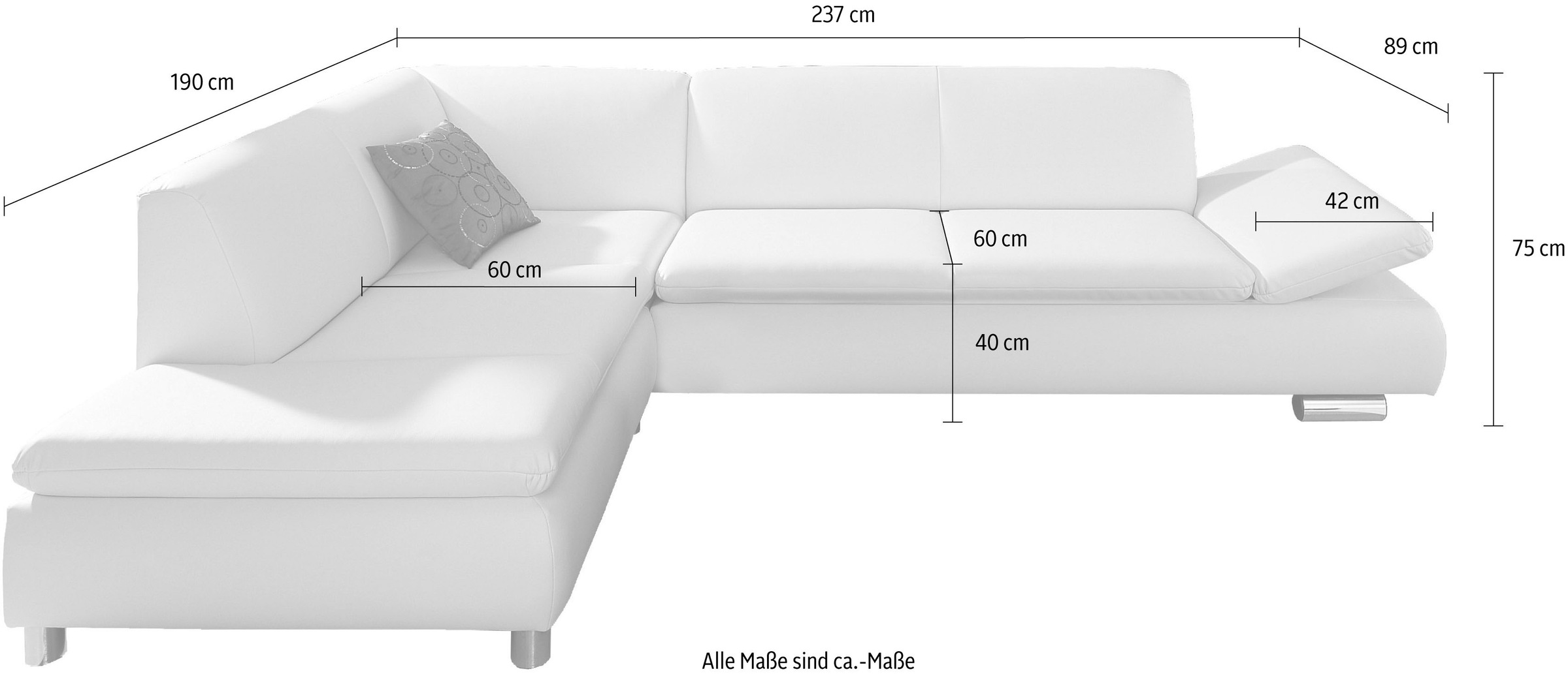 Max Winzer® Ecksofa »Toulouse modern und bequem, aktuelles Design, hoher Sitzkomfort«, mit klappbaren Armlehnen, Breite 237 cm