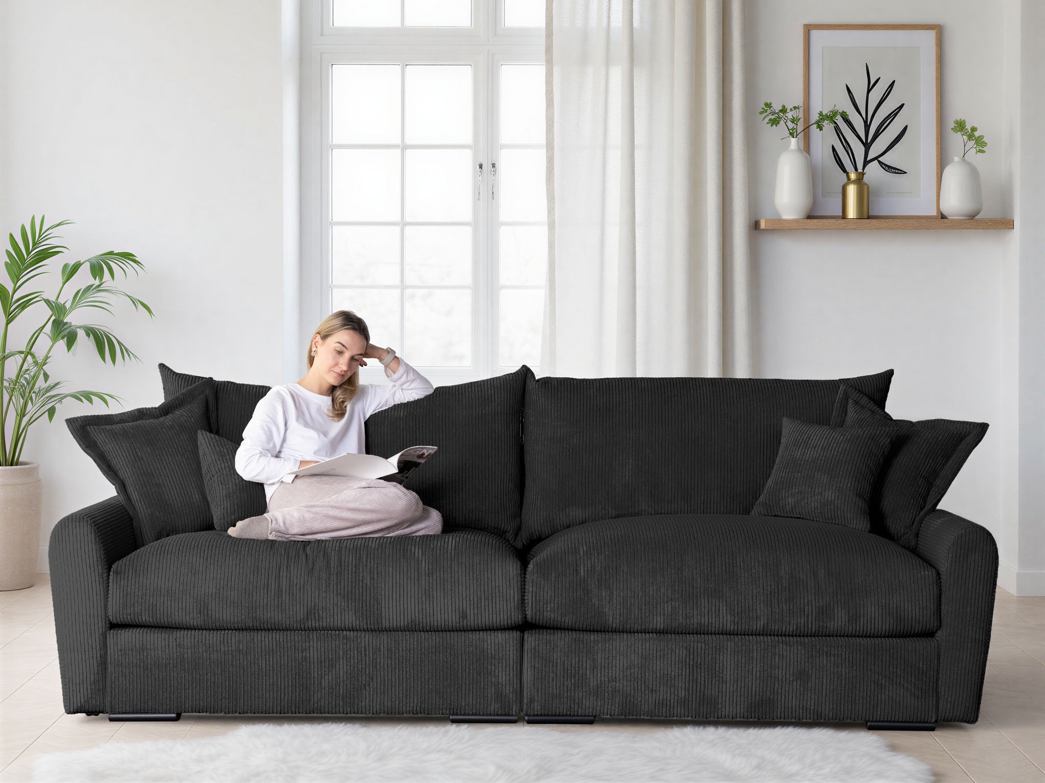 Home affaire Big-Sofa »Finca XL, B: 190 cm« 4 Zierkissen, Mega-Sofa, in Cord oder Chenille-Struktur, Federkern