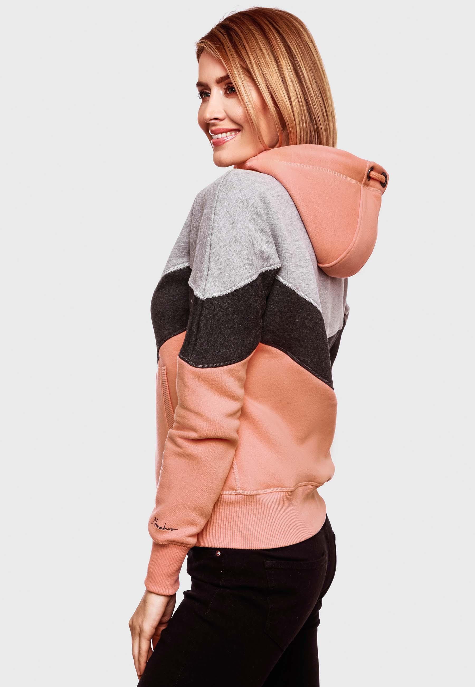 Navahoo Kapuzensweatjacke »Kapuzensweatjacke Honigperle«, Sportliche Damen Sweatjacke im Coloblocking-Stil