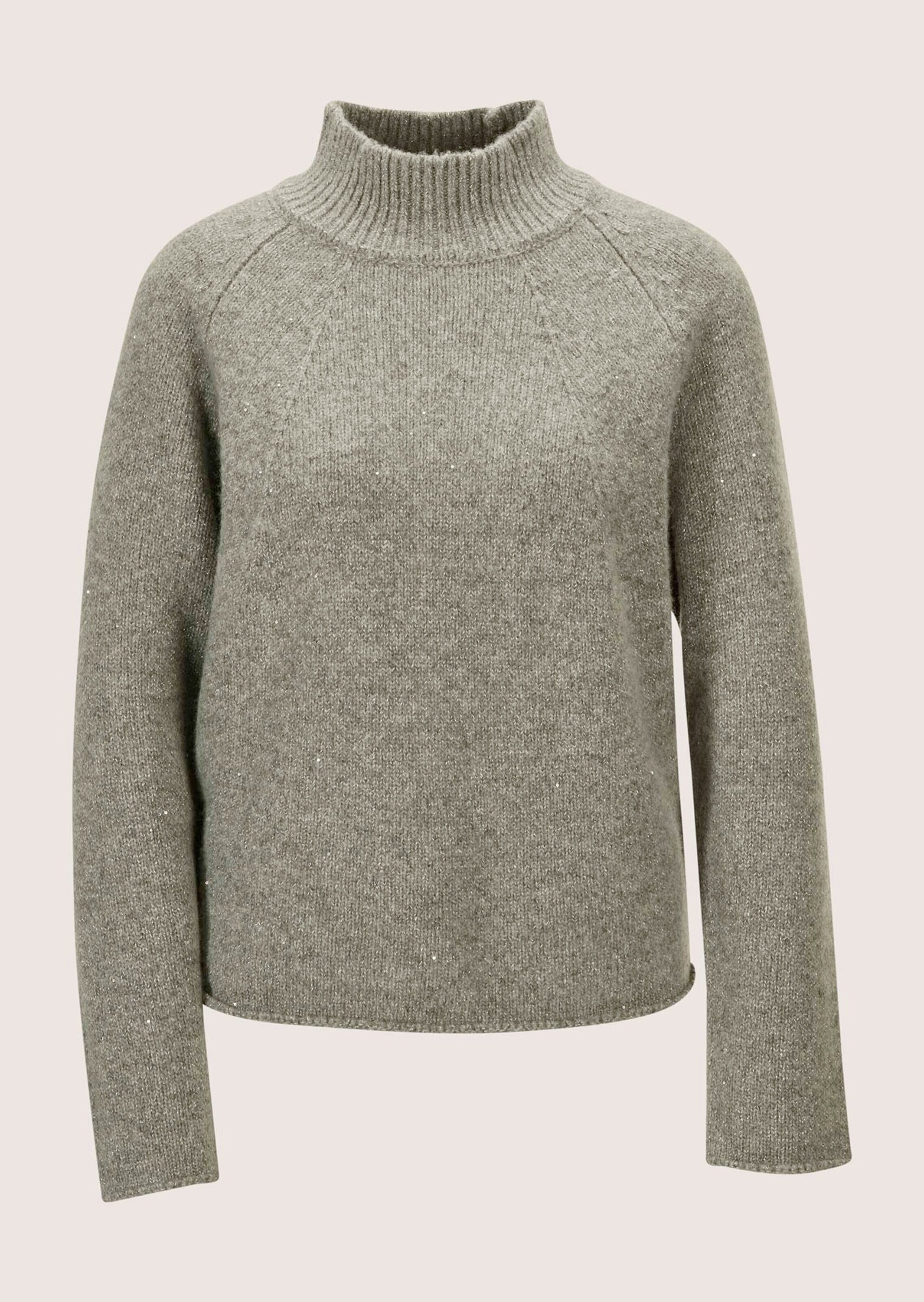 MADELEINE Longpullover »Strickpullover Moderner Glattstrickpullover mit Stehkragen« mit Glanzgarneffekt