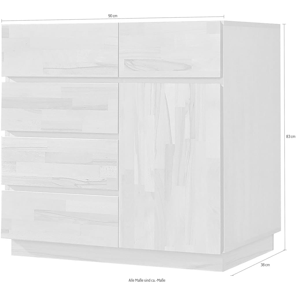 Home affaire Kommode, Breite 90 cm, mit 5 Schubladen, teilmassiv, FSC®-zertifiziert