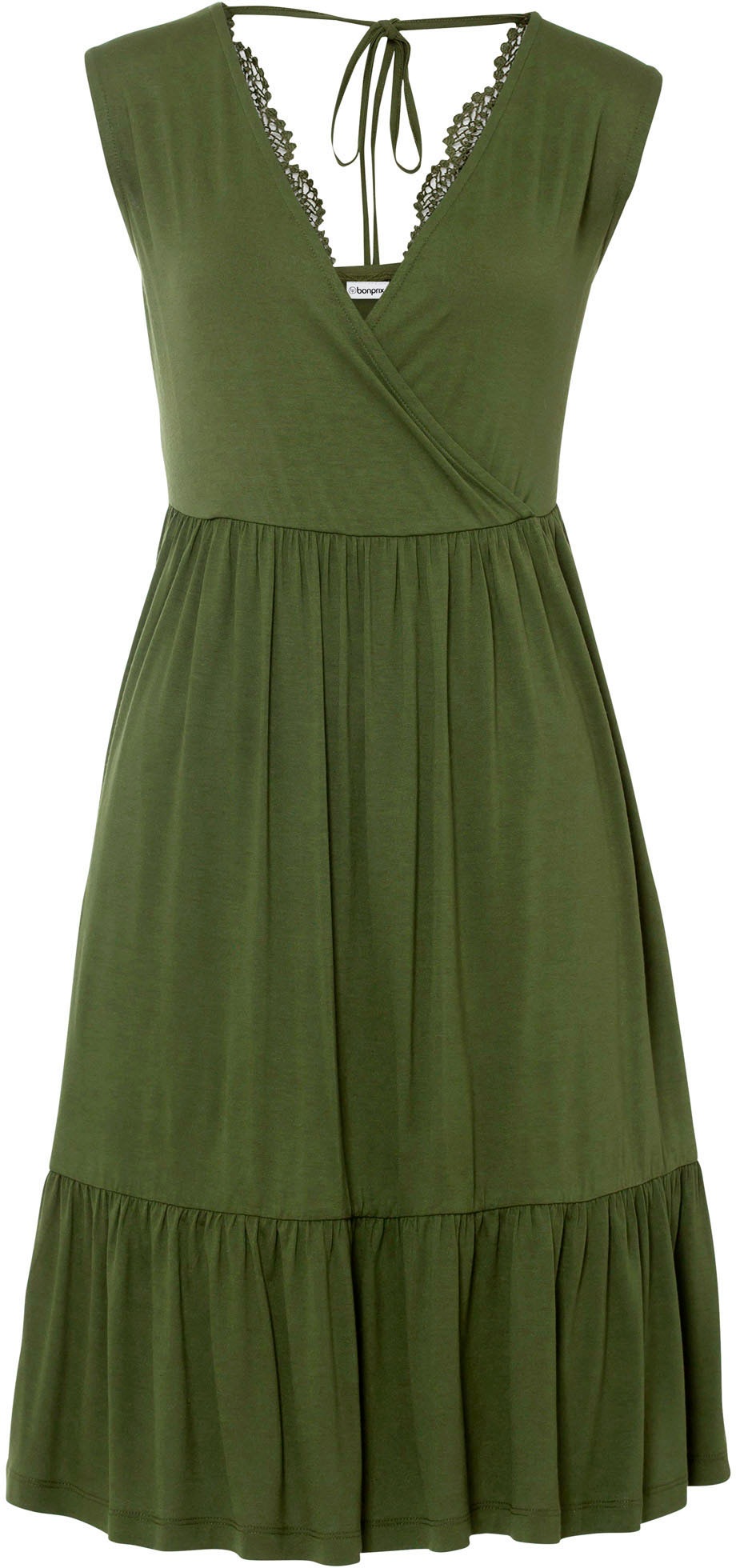 bonprix Jerseykleid für eleganten Look, ärmellos, ohne Kragen, A-Linie, mit Volant