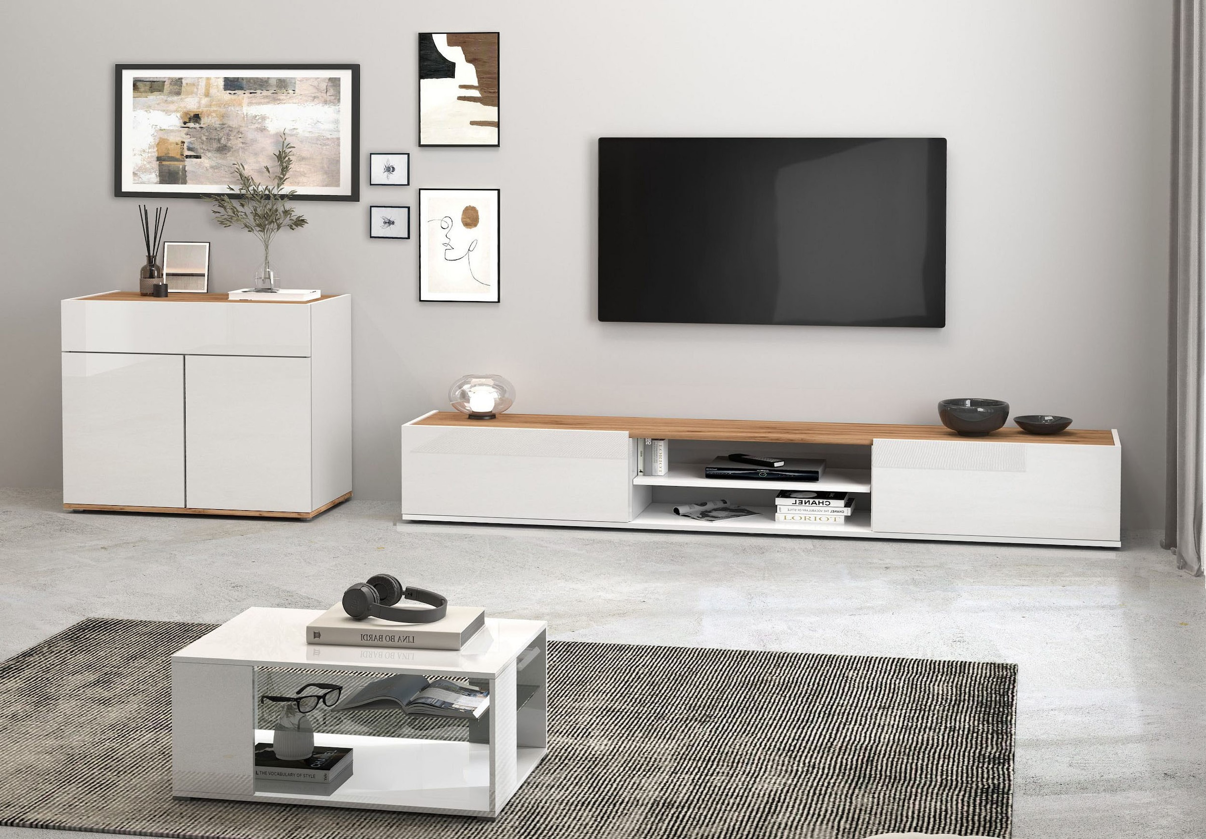 INOSIGN Lowboard »Garda,Lowboard,TV-Kommode,TV-Möbel,TV-Bank«, stehend und hängend mit 2 Klappen, 1 Einlegeboden, Breite 210 cm