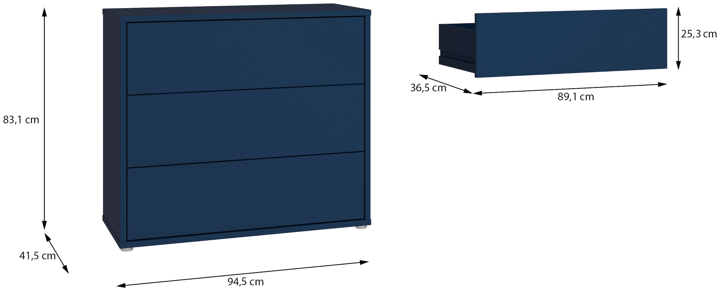 FORTE Kommode »Alice Springs, Kommode, 3 Schubkästen B/H/T 94,8/83,1/41,5« Schubkästen mit Vollauszug, grifflos,Push to open