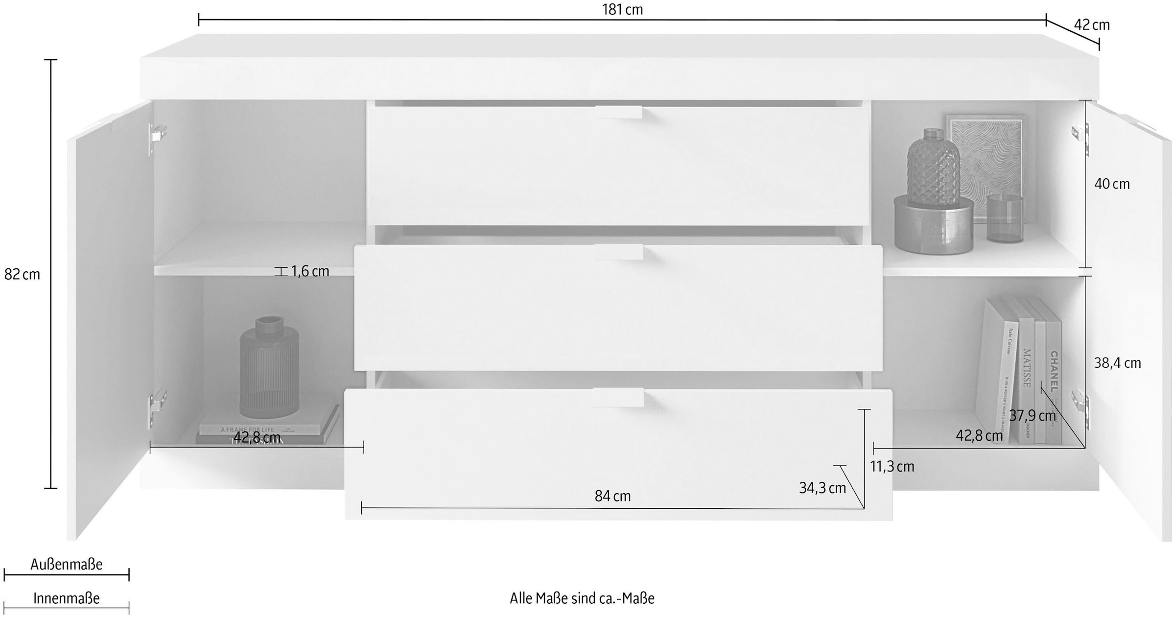 LC Sideboard »Slim«, 181 bei OTTO Lack Hochglanz Breite cm, weiß
