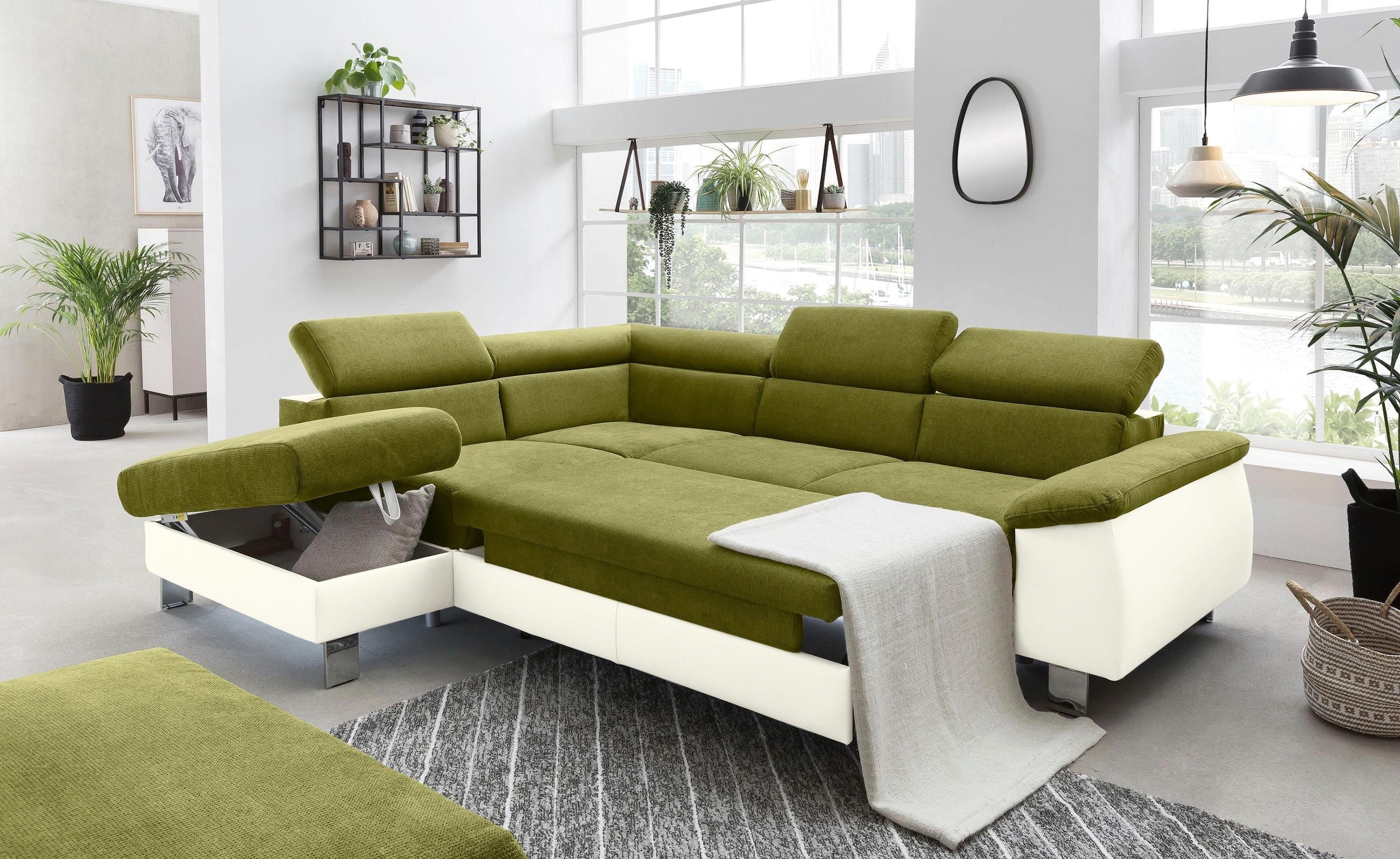 COTTA Polstergarnitur »Komaris L-Form«, (Set), Set bestehend aus: Ecksofa mit Kopfteilverstellung & Hocker