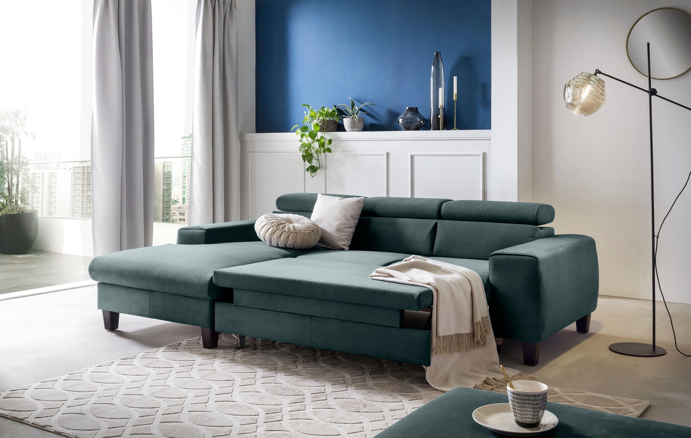 COTTA Polstergarnitur »Morven L-Form«, (Set), Set bestehend aus: Ecksofa mit Kopfteilverstellung & Hocker