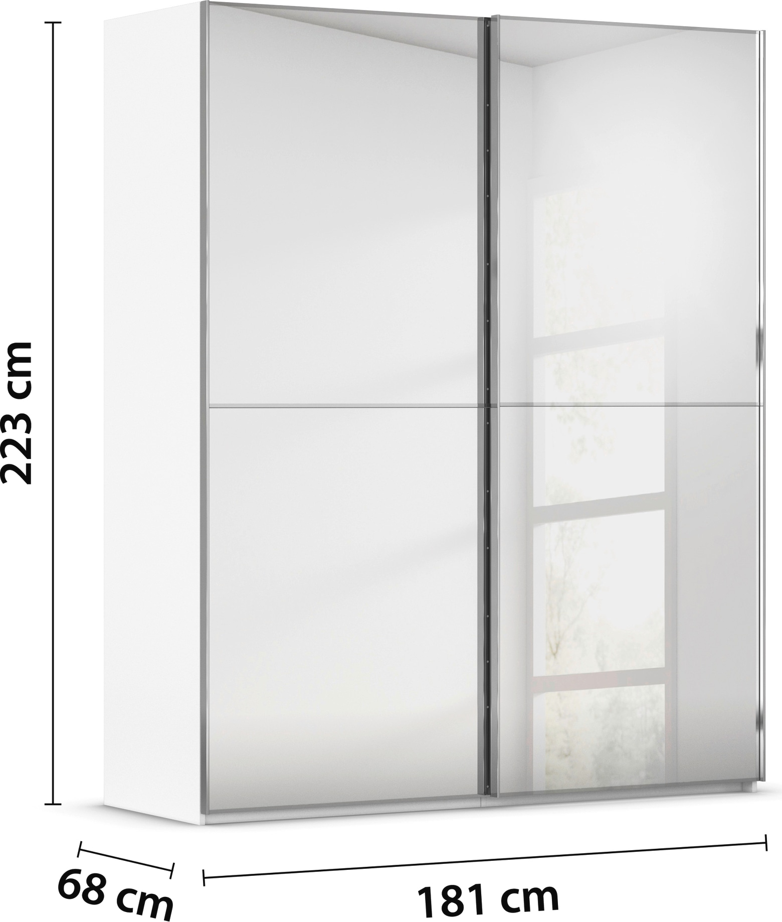 rauch Schwebetürenschrank »Kleiderschrank Schrank Garderobe Schlafzimmerschrank SCALE-DUO« edle zweigeteilte Türen Spiegelfront und 3 Zierleisten MADE IN GERMANY