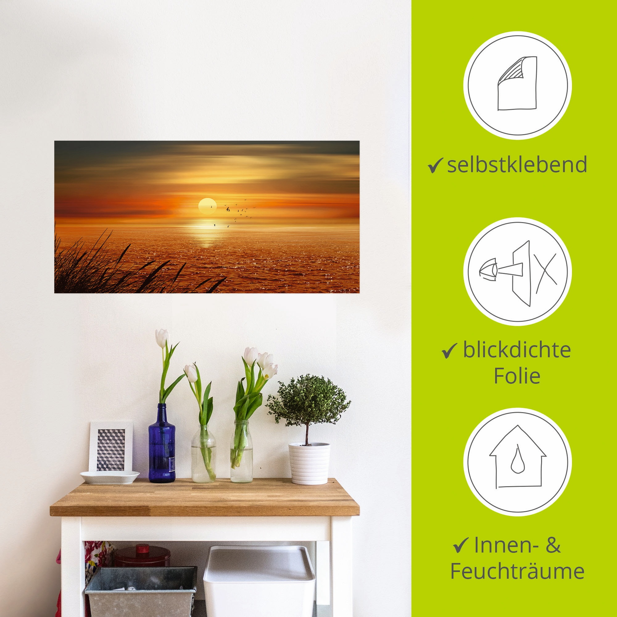 Artland Wandbild »Sonnenuntergang über dem Meer«, Sonnenaufgang & -untergang, (1 St.), als Leinwandbild, Poster, Wandaufkleber in verschied. Größen