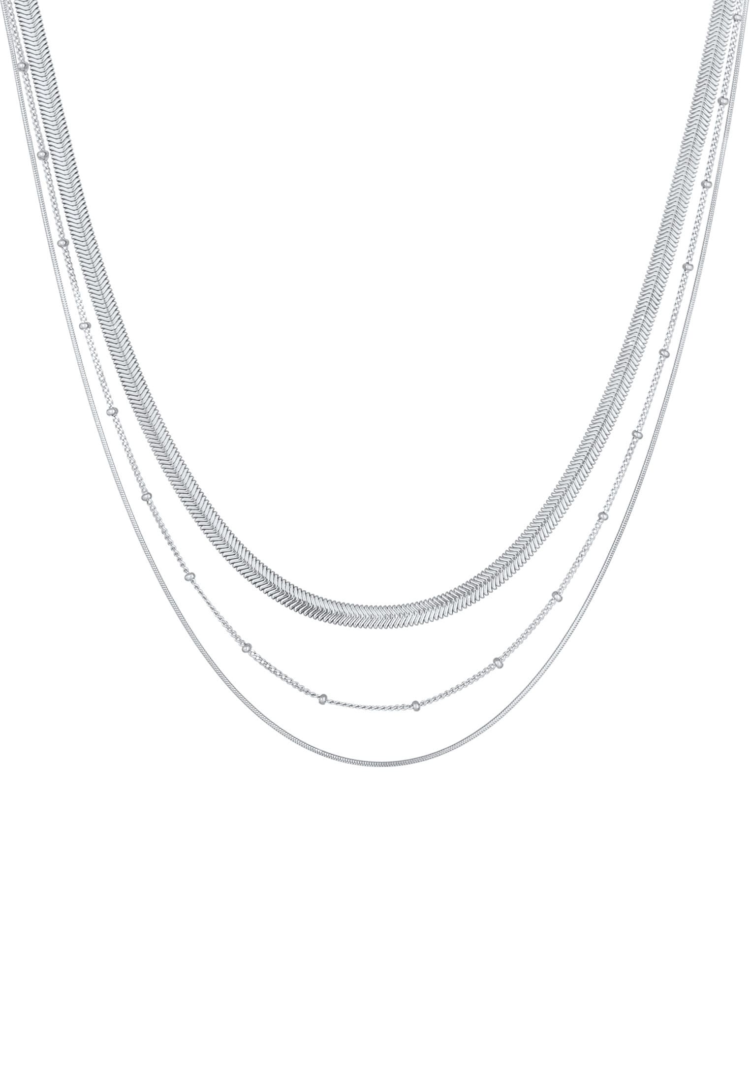 Elli Premium Silberkette »Halskette Halskette Layer 3-reihig Flach Rund Kugelkette 925 Sterling Silber«