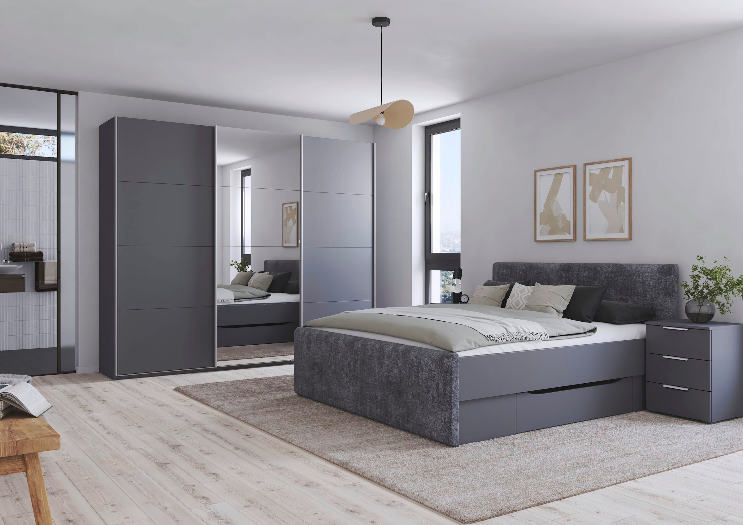 OTTO home Bett »Doppelbett Polsterbett Stauraumbett AGORDO« 180x200 cm, Kopf- und Fußteil aus Cordstoff oder Webstoff,  praktische Bettschubkästen für zusätzlichen Stauraum MADE IN GERMANY