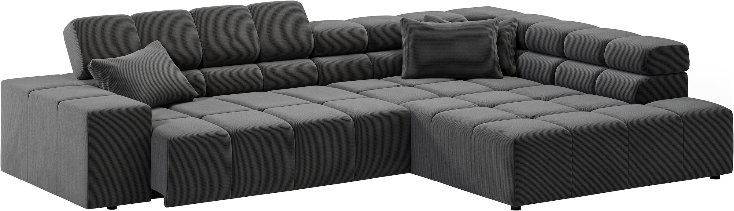 INOSIGN Ecksofa »Ancona incl. Kopfteilverstellung, Zierkissen Breite 319cm, L-Form«, wahlweise motorische Sitztiefenverstellung, auch in Cord + Easy Care