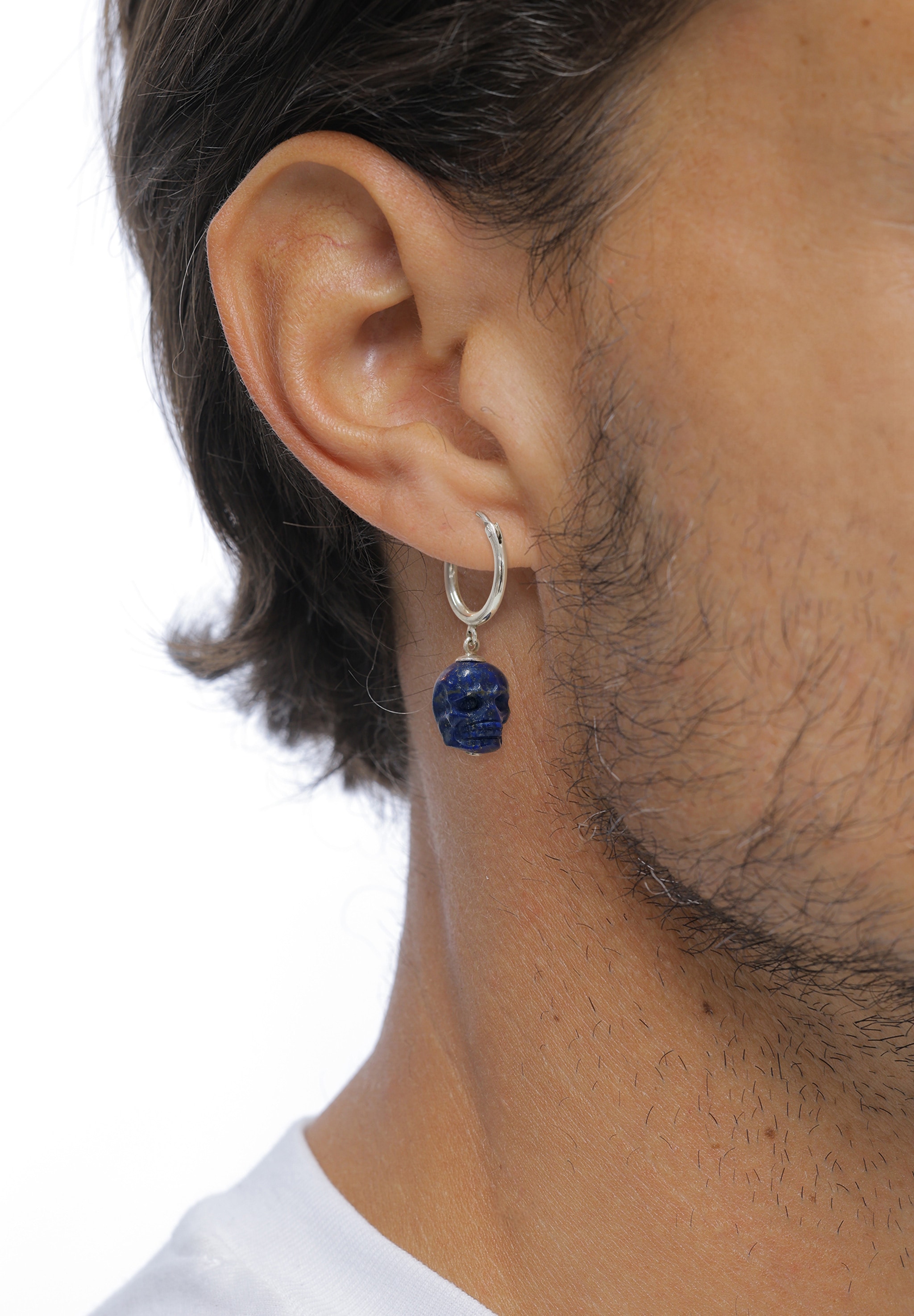 Kuzzoi Paar Creolen »Ohrringe Creole Totenkopf Lapis Lazuli Blue 925 Sterling Silber«