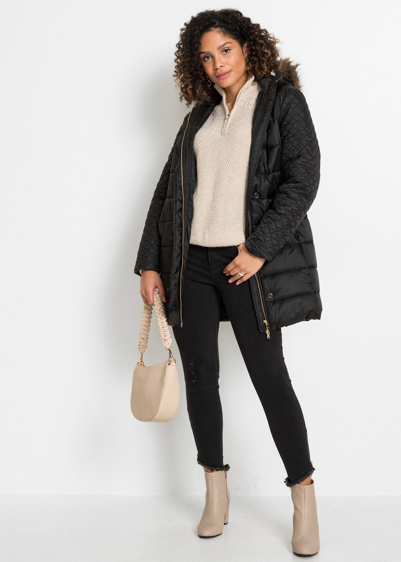 bonprix Troyer aus Ajourstrick, mit Stehkragen, figurumspielende Passform