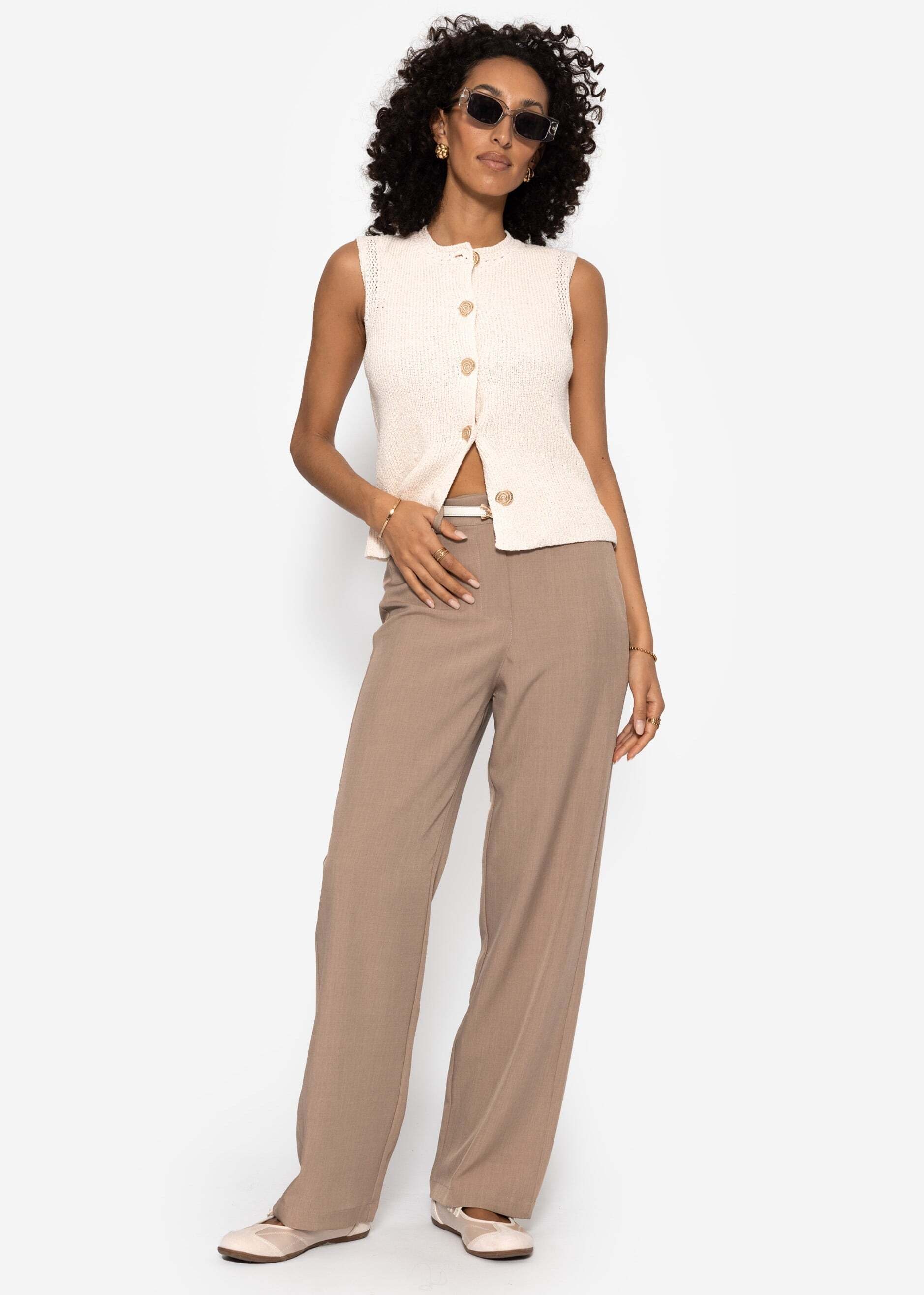 SASSYCLASSY Anzughose »High Waist Hose mit geradem Bein«  Hose mit hohen Bund in Dunkelbeige