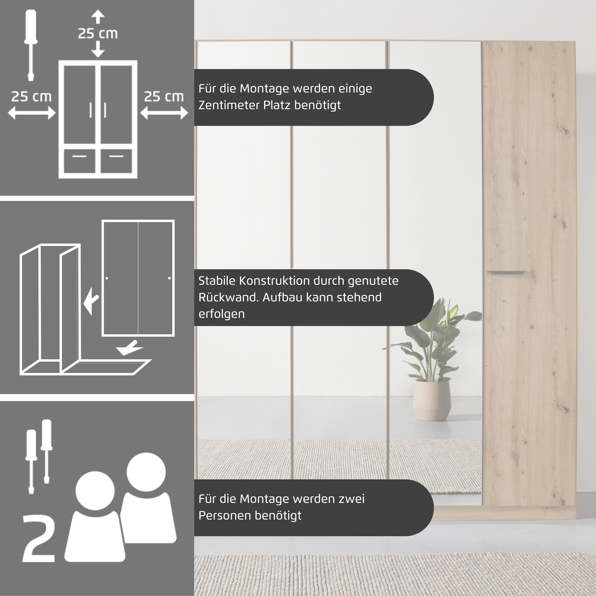 rauch Drehtürenschrank »Kleiderschrank Schrank Garderobe TOPSELLER OTELI inkl. Inneneinteilung«, (erhältlich in Breiten 91-360 cm, ab Breite 136cm inkl. Innenschubladen), mit zusätzlichen Einlegeböden, optional mit Spiegel MADE IN GERMANY