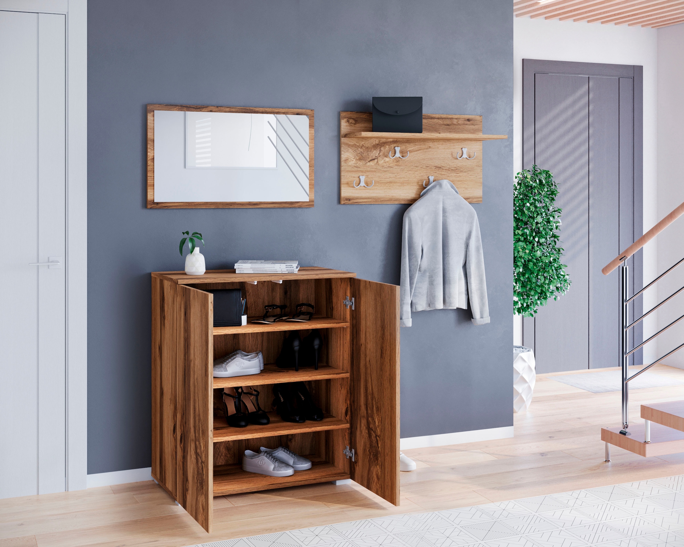 INOSIGN Garderoben-Set »PARIS/ TOKYO«, (Komplett-Set, 3 St.), Kompaktgarderobe Breite 150cm mit Spiegel für Ihren Eingangsbereich