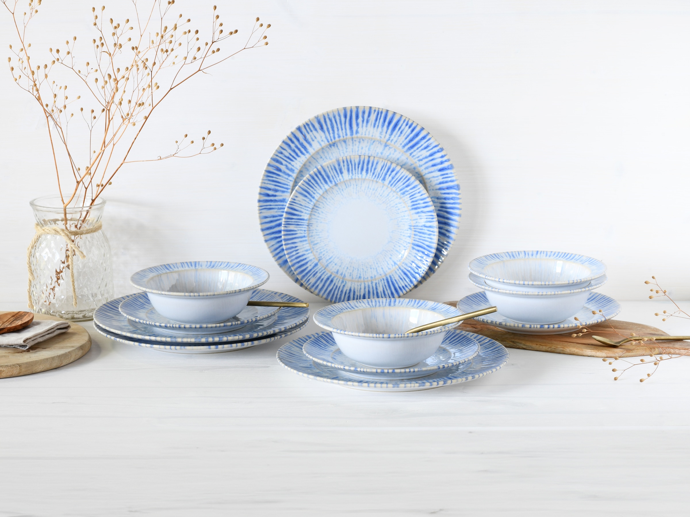 CreaTable Teller-Set »Rondo Summertime Blau, Tellerset 12-tlg« Maritim, Reaktivglasur