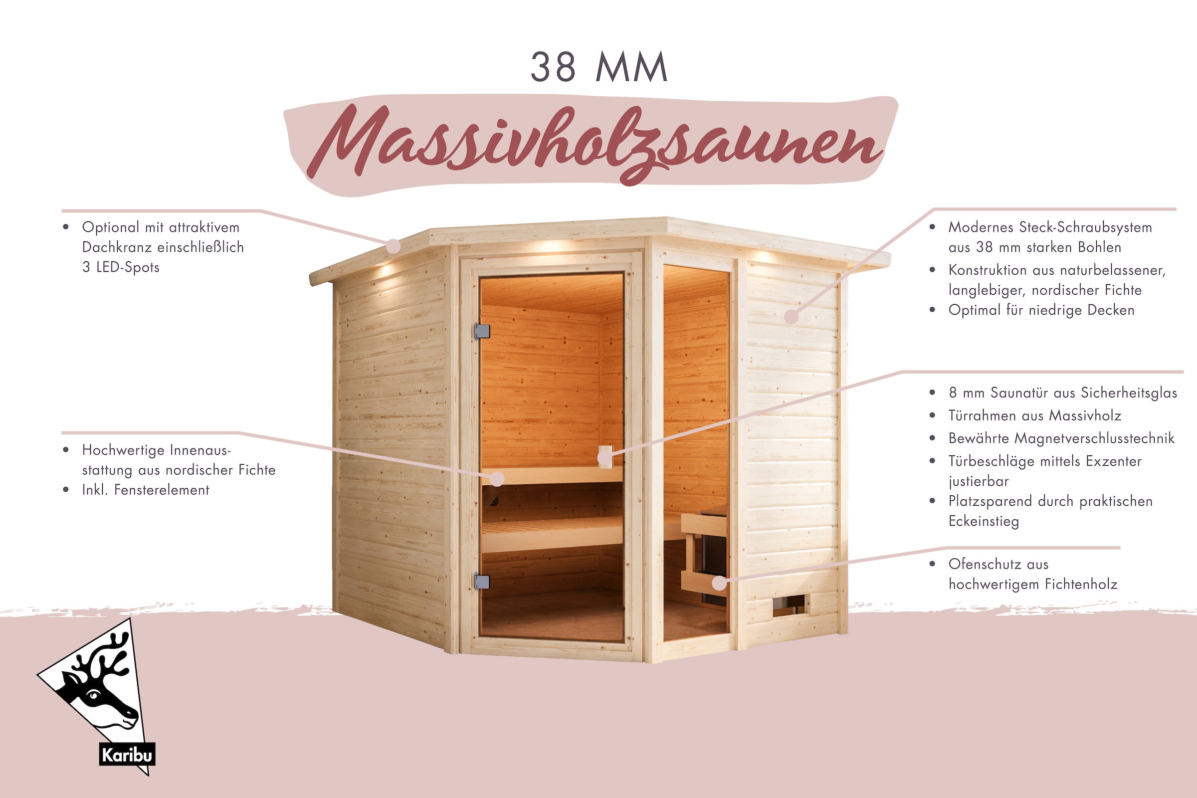 Karibu Sauna »"Tally" mit bronzierter Tür, naturbelassen« aus hochwertiger nordischer Fichte